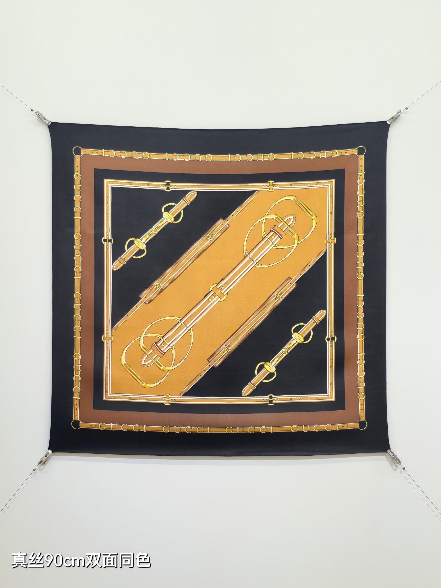 GG Double-Sided 90x90cm Brown Colorful Twill Silk 194452