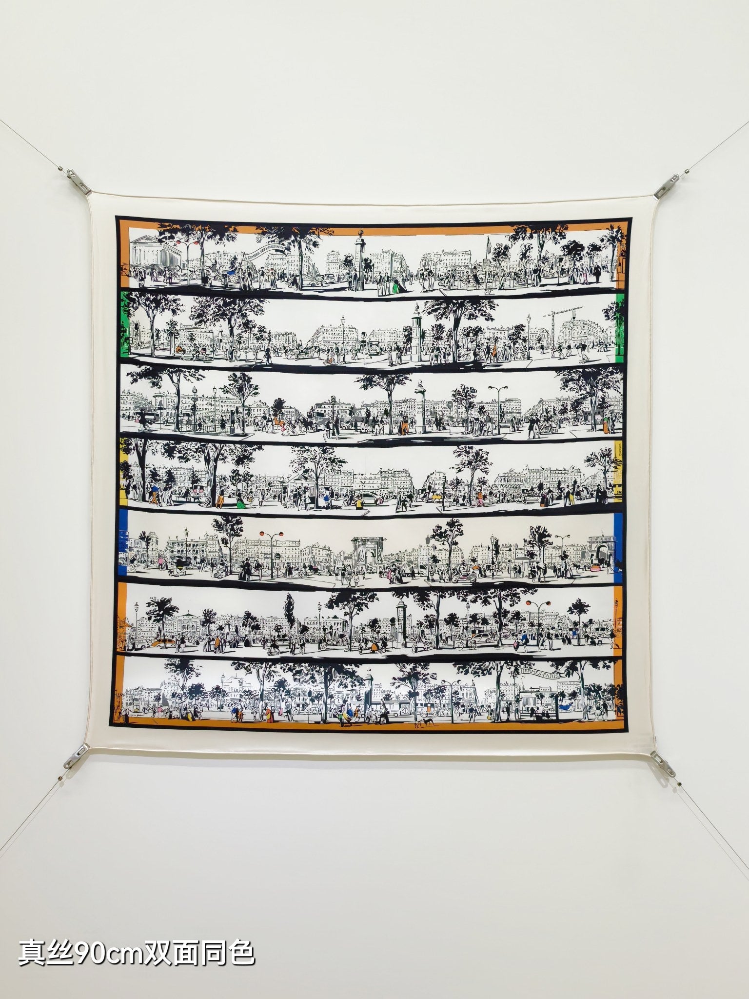 HM A l'Ombre des Boulevards Scarf 90x90cm Black White Twill Silk 303274