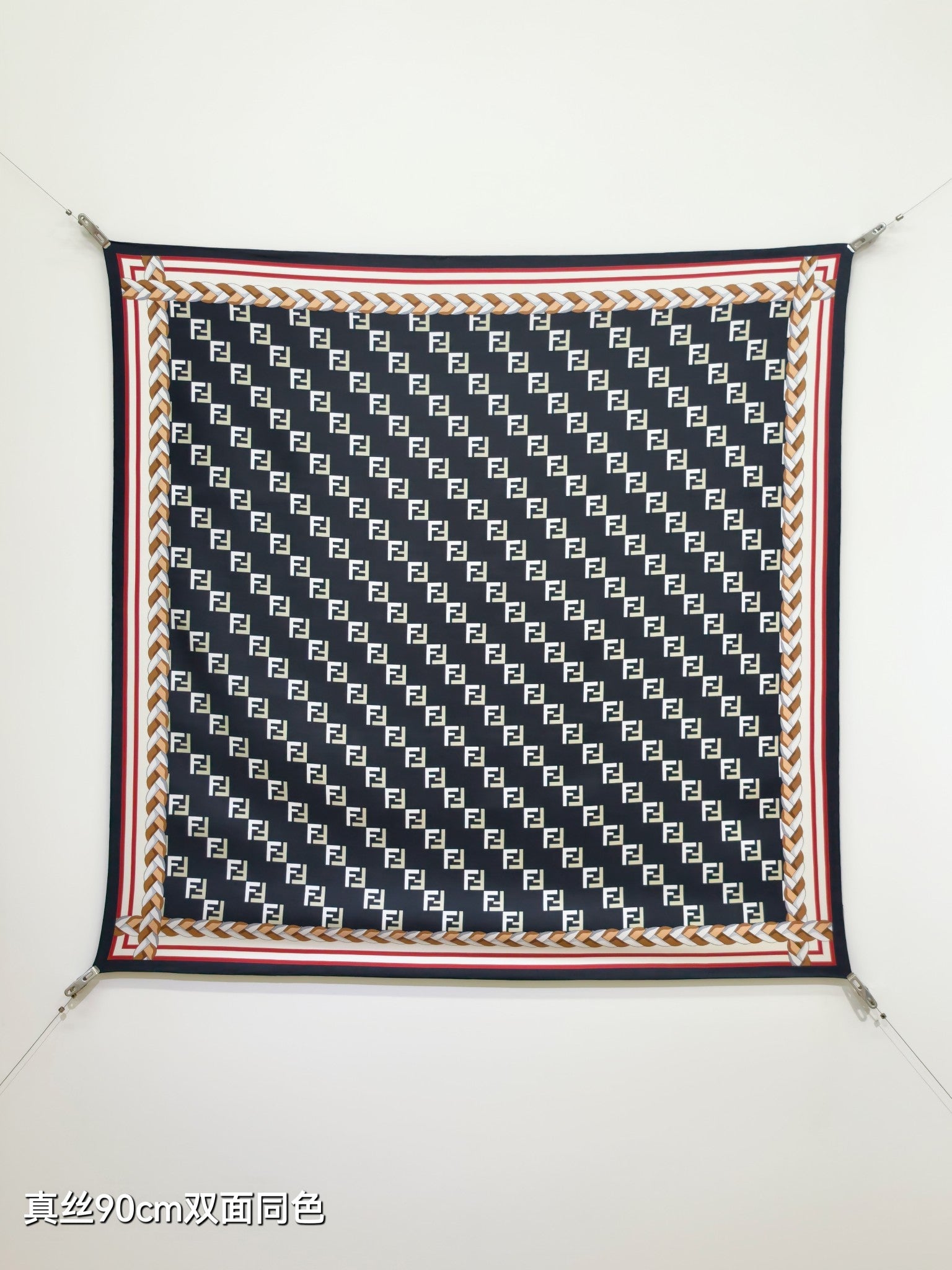 Fendi Scarf 90x90 Black Colorful Twill Silk 198477