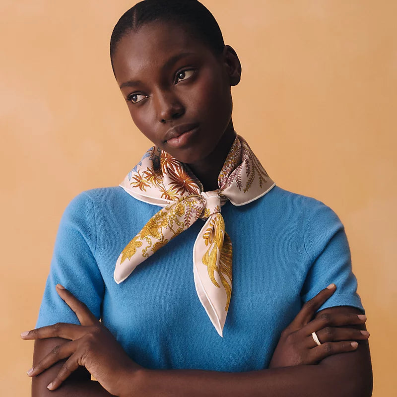 HM Le Jardin des Peintres Double Face Scarf 90x90cm Yellow Colorful Silk Twill 223471