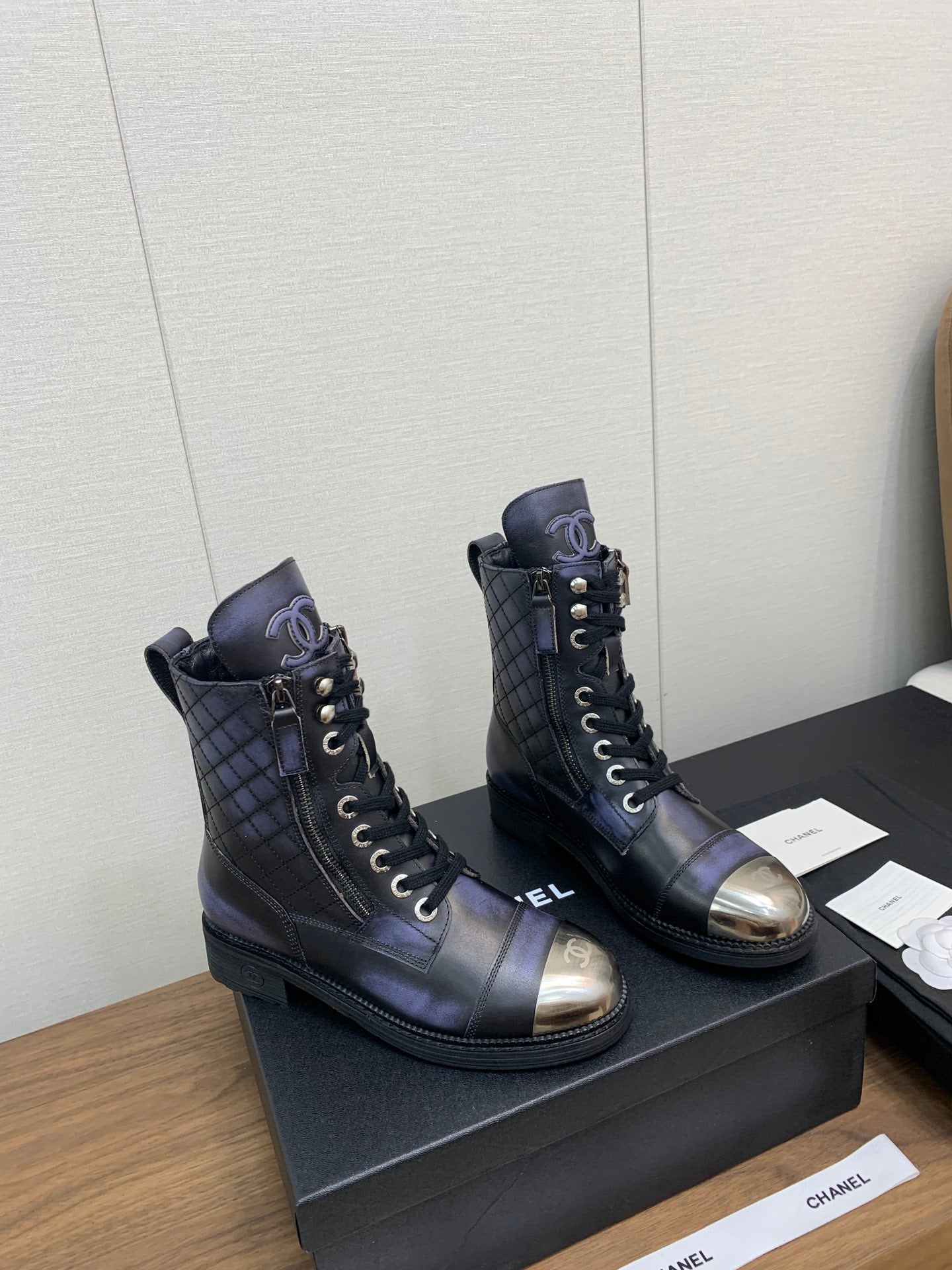 CC Short Boots Purple Black Yellow Cowhide