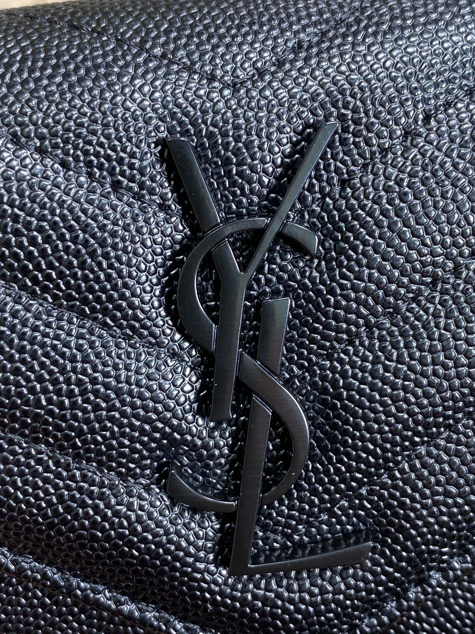 YSL Compact Flap Cassendre Wallet 10cm Full Black Leather