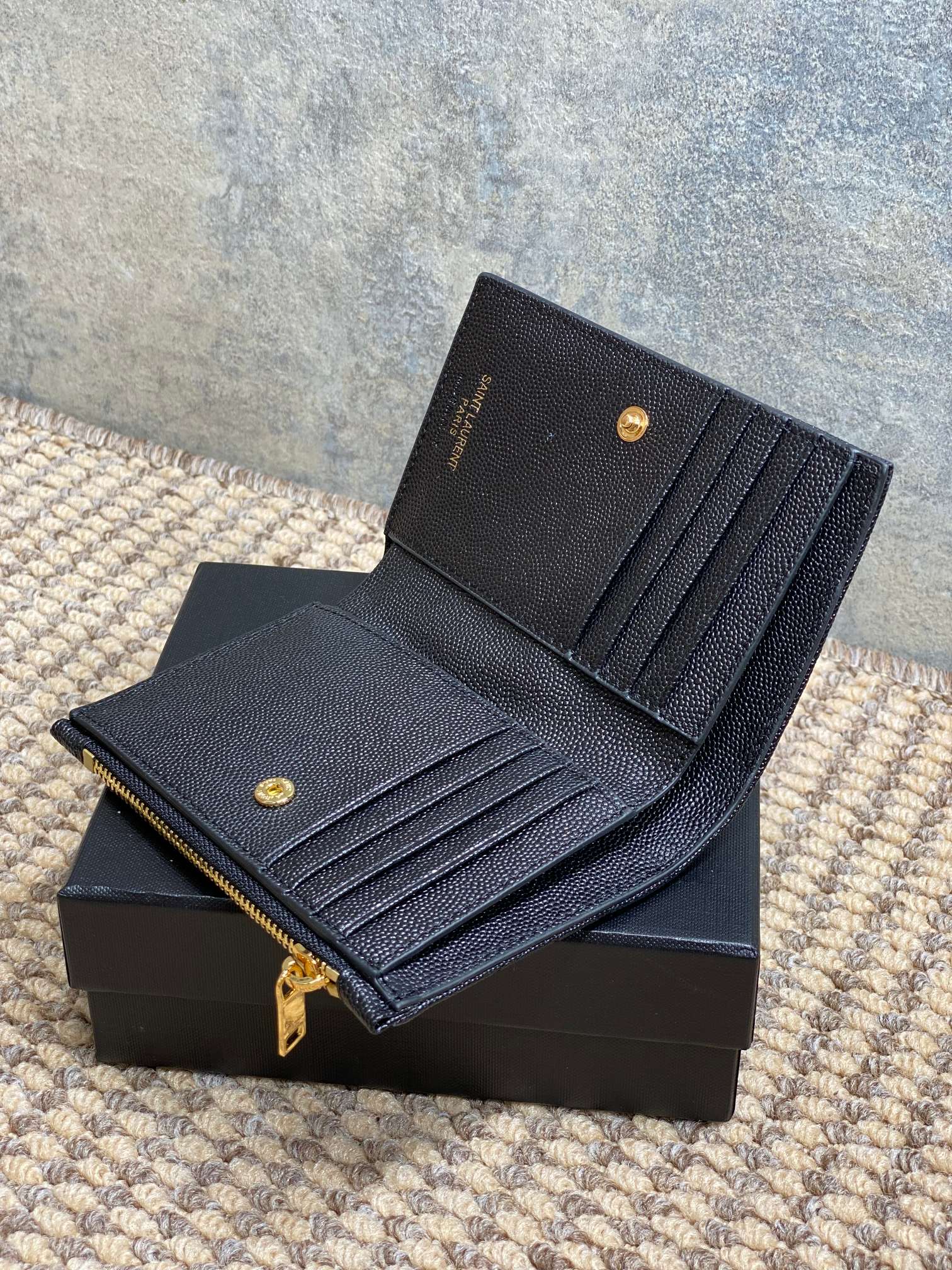 YSL Monogram Wallet Wallet 13cm Black Caviar Cowhide GHW