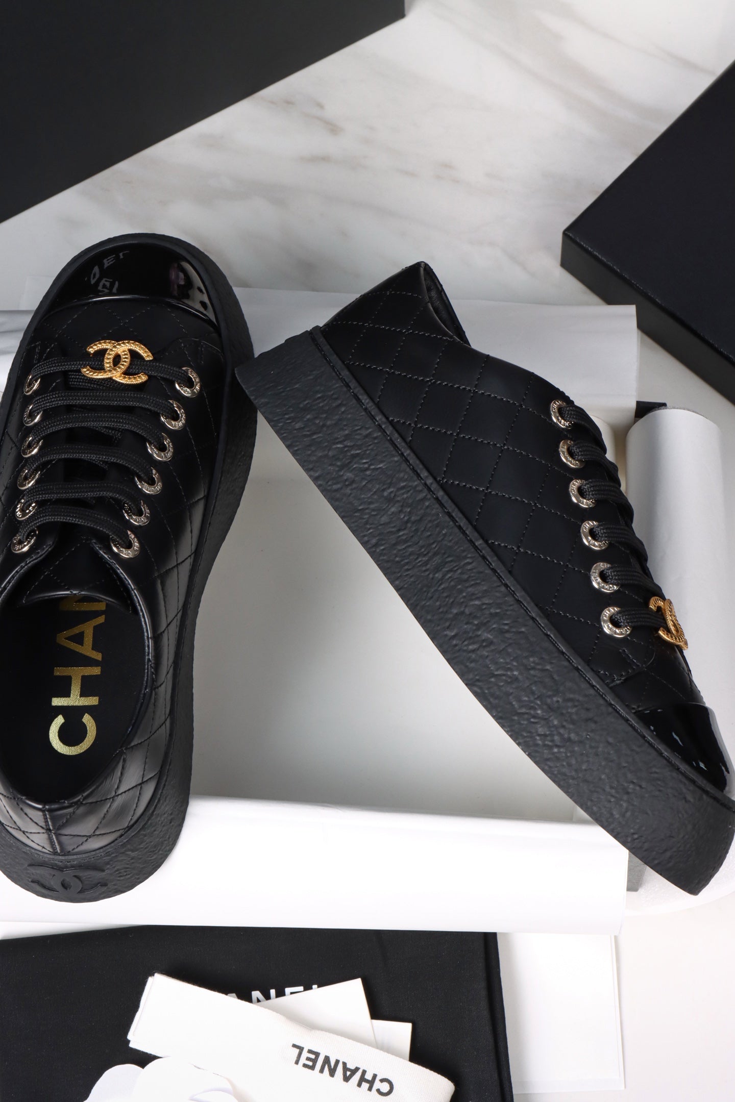 CC Trainer Sneaker Quilted Black Patent Calfskin 964813