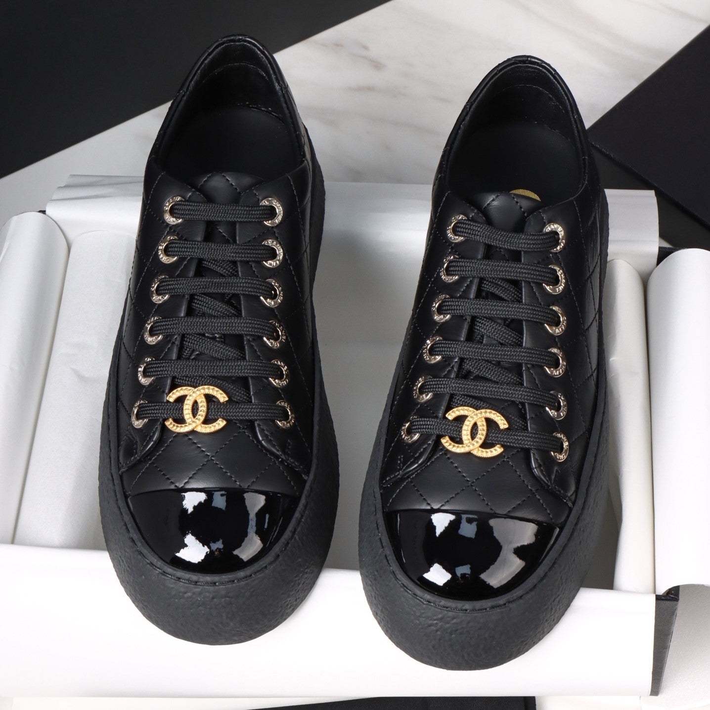 CC Trainer Sneaker Quilted Black Patent Calfskin 964813