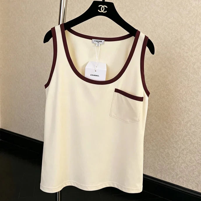Chanel 2026 Color-Block Pocket Tank Top Light Yellow Soie Silk 300778