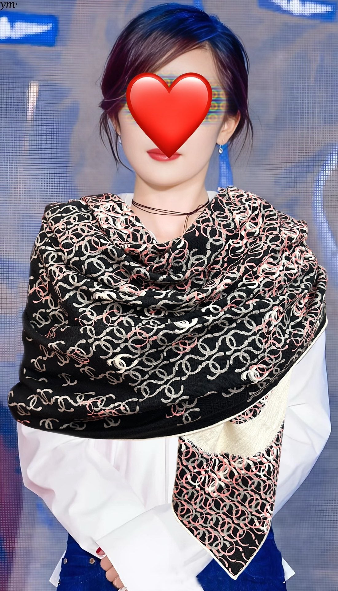 LV Double-Sided Scarf 140cm Pink Black Multicolor Cashmere Silk 153125