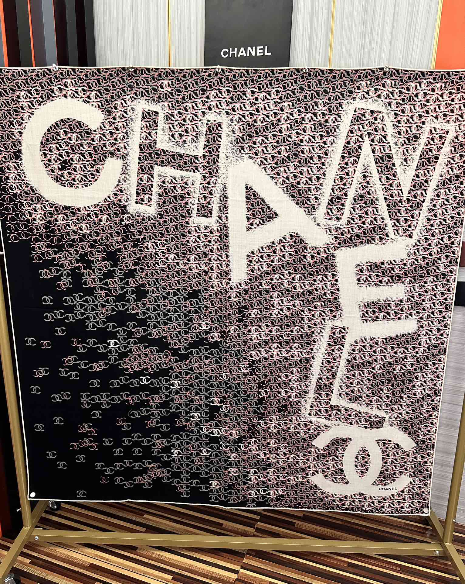 LV Double-Sided Scarf 140cm Pink Black Multicolor Cashmere Silk 153125