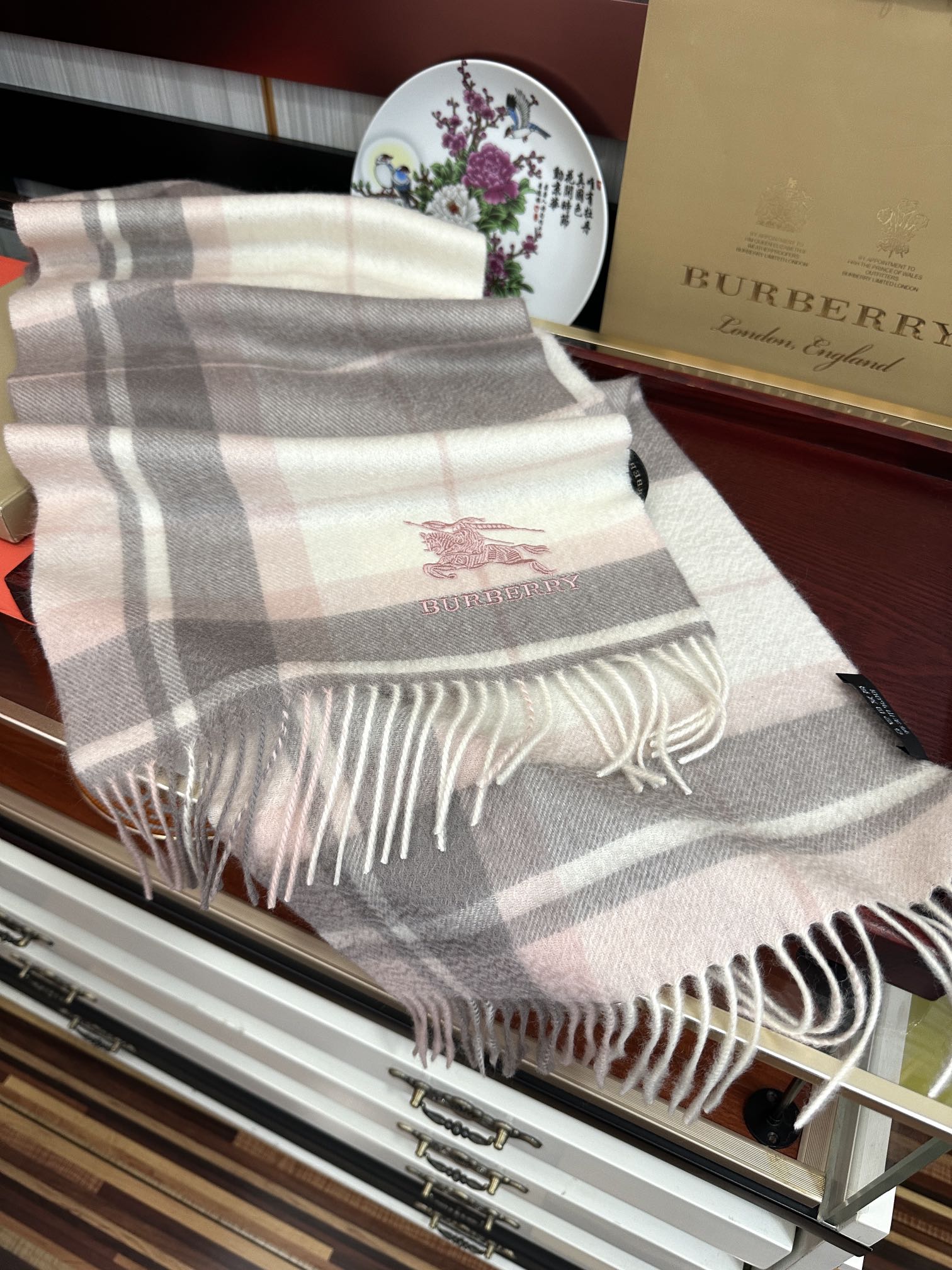 BBR Long Scarf 180CM Pink Grey Cream Cashmere 153138