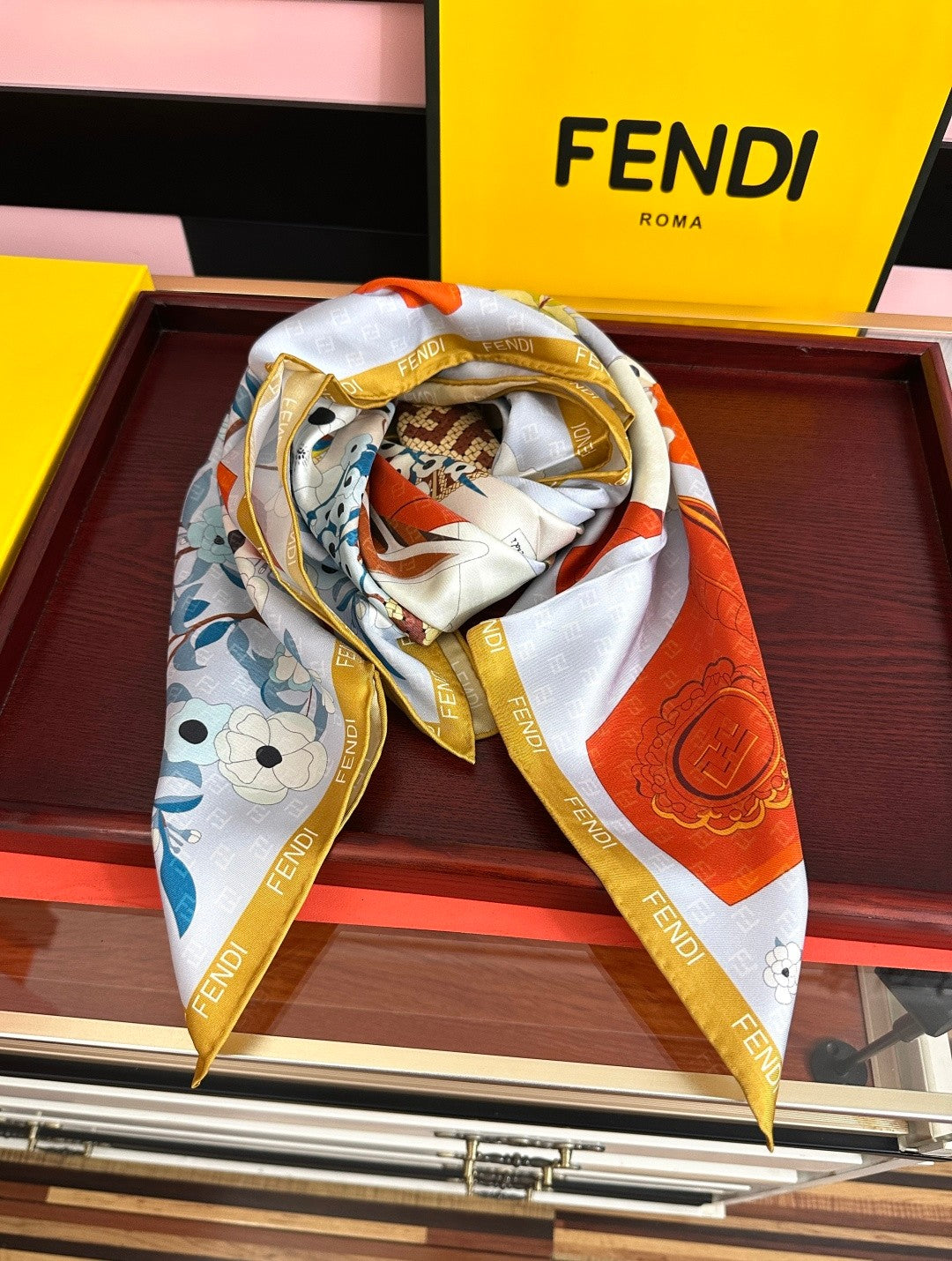 Fendi Scarf 90x90 Colorful Twill Silk 445051