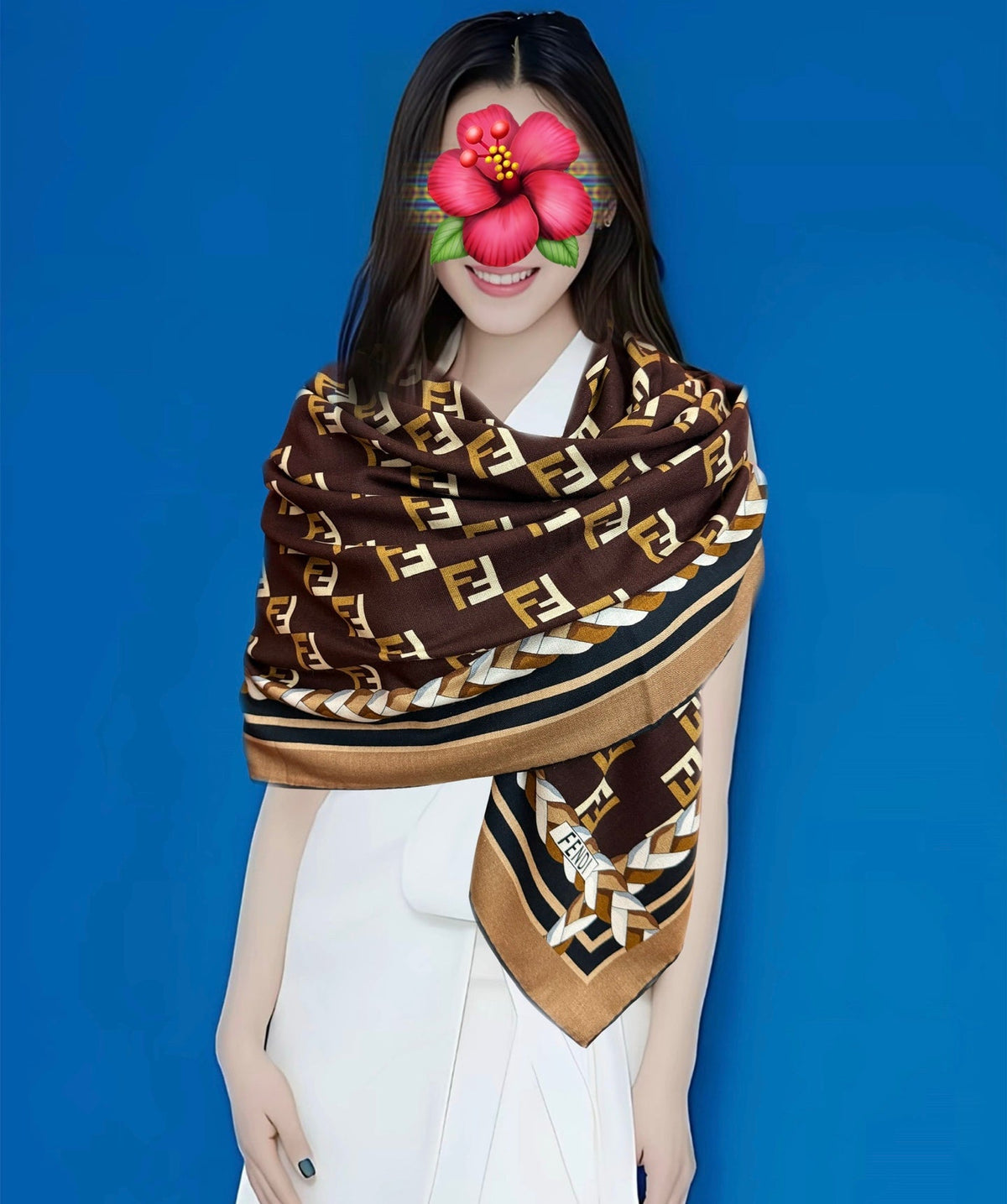 Fendi Scarf 140x140 Colorful Twill Silk Cashmere 571899