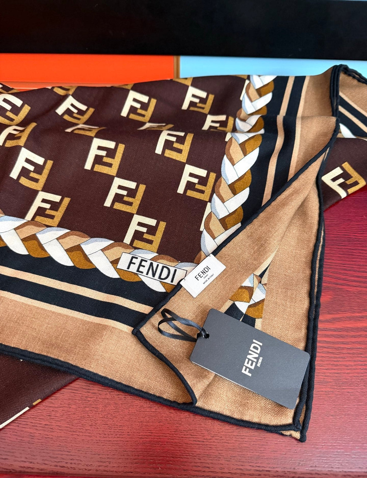 Fendi Scarf 140x140 Colorful Twill Silk Cashmere 571899
