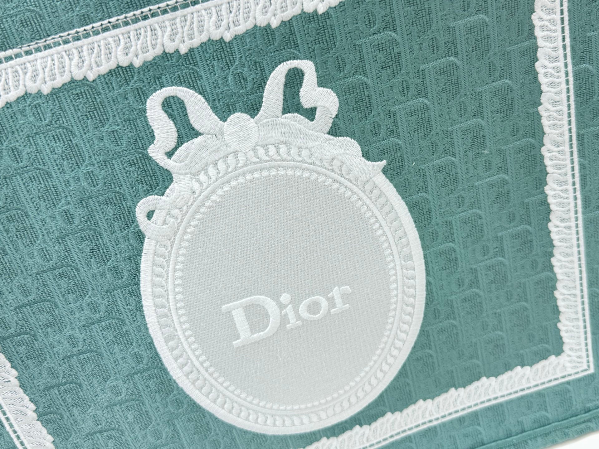 Dior Dioramour Book Tote Teal Green Dior Oblique Embroidery with White Lace