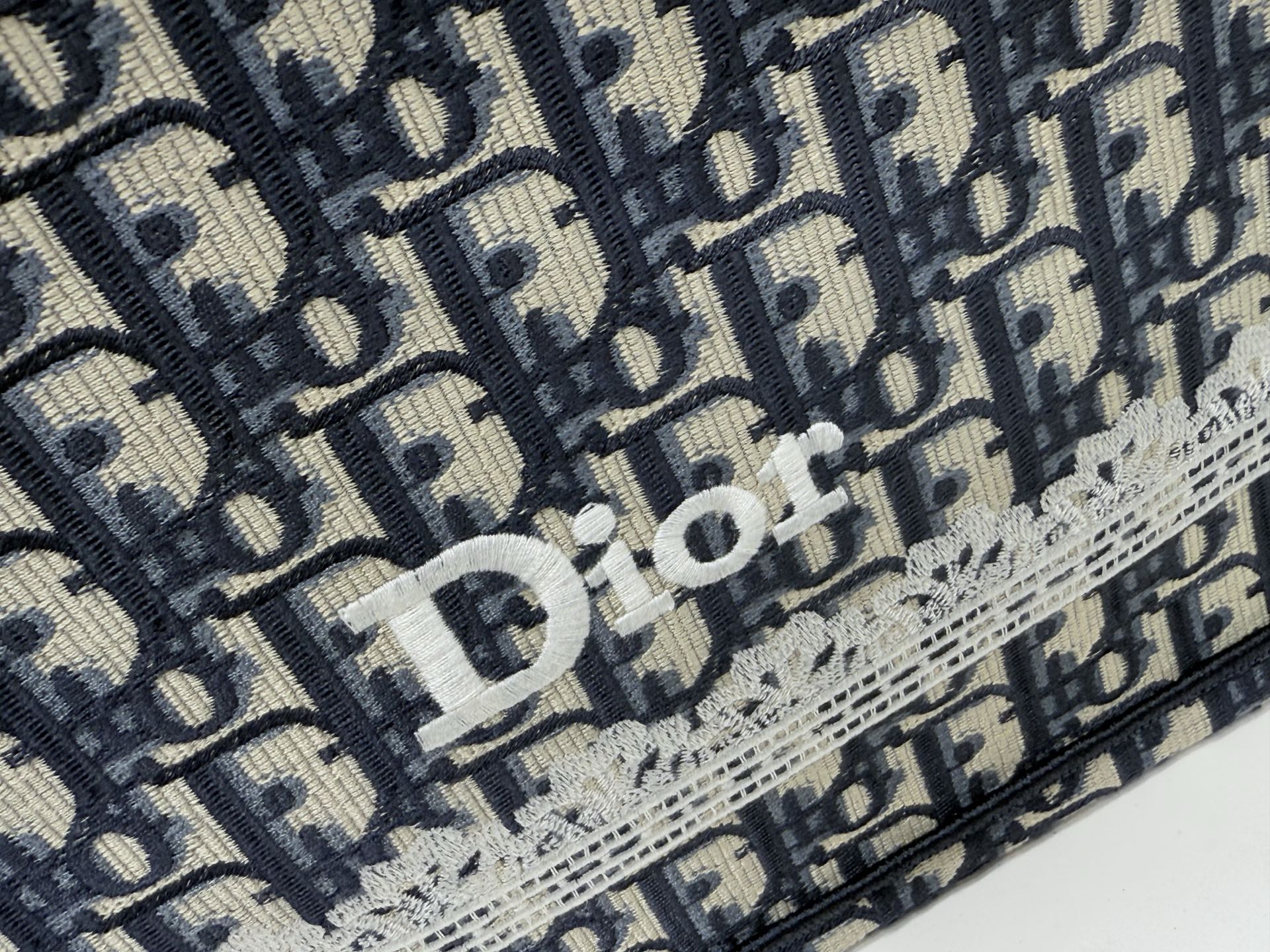 Dior Book Tote Blue Dior Oblique Embroidery and White Lace