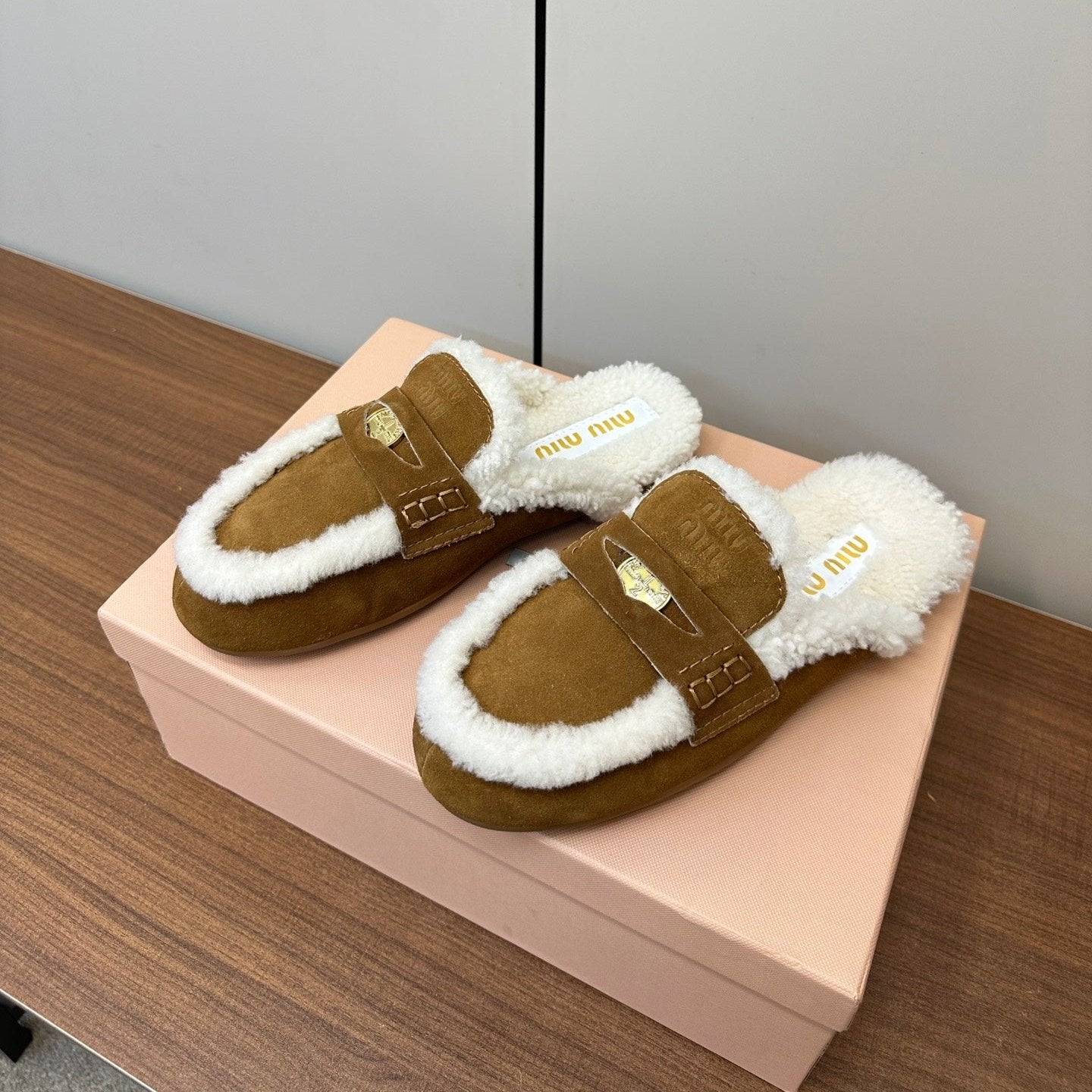 Miu Mule Half Fur Vintage Brown Suede