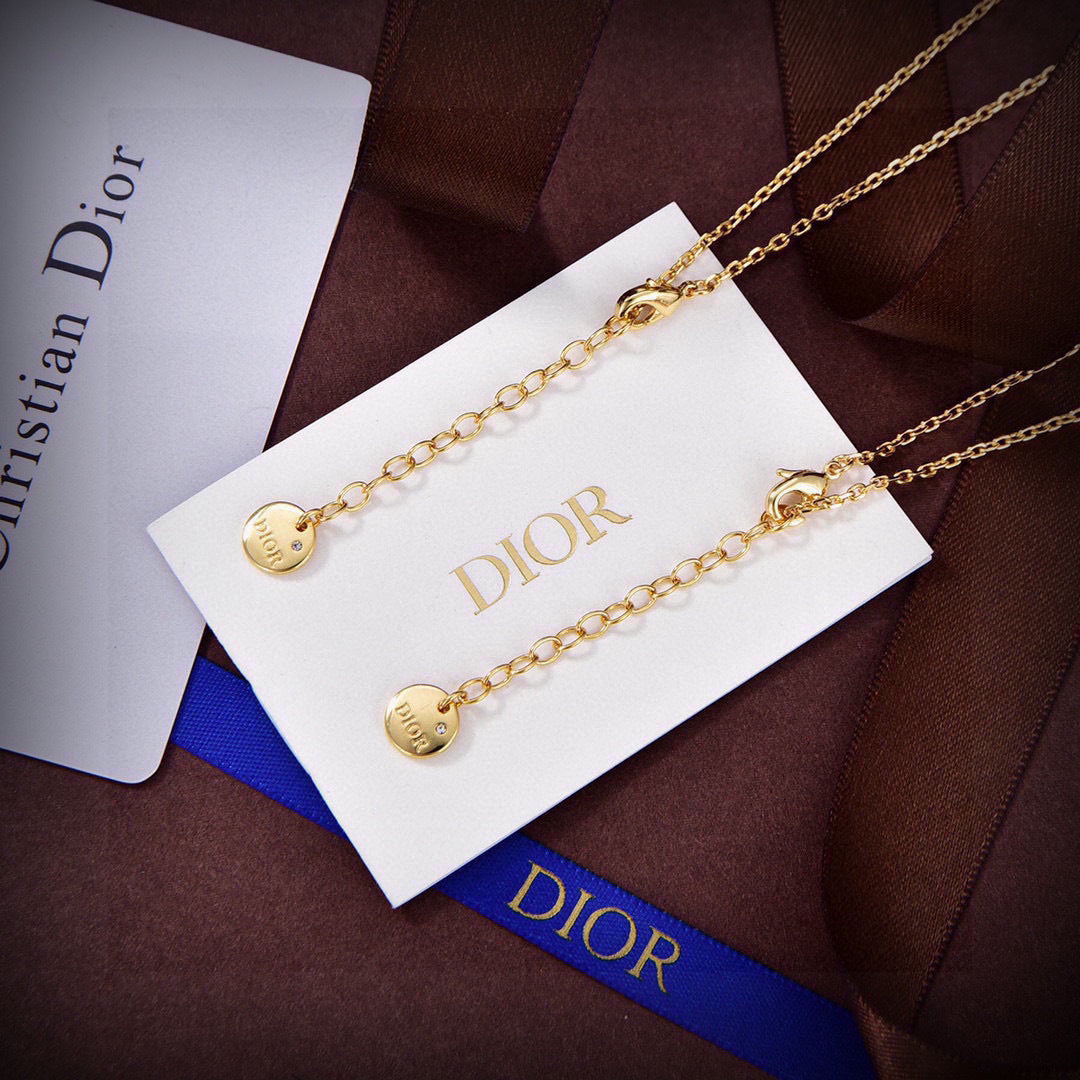 CD 26S CD Logo Black Bead Drop Necklace In Gold Tone Metal 631856
