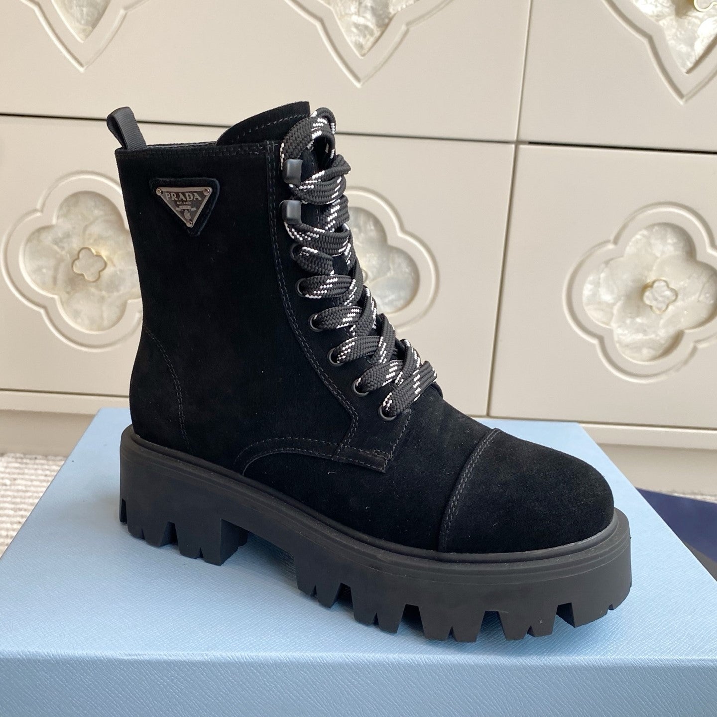 Prada 26s Combat Boots Full Black 957394