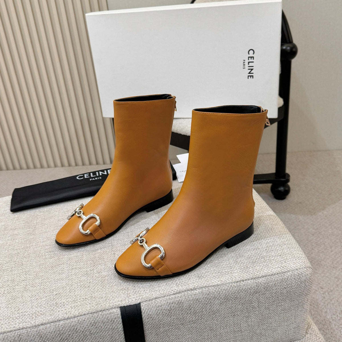 Celine Claude Ankle Boots 3cm Tan Leather 168197
