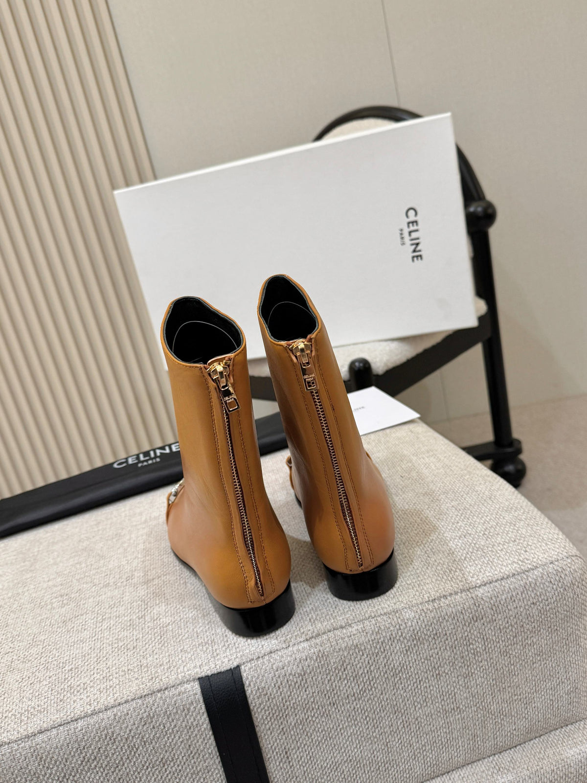 Celine Claude Ankle Boots 3cm Tan Leather 168197