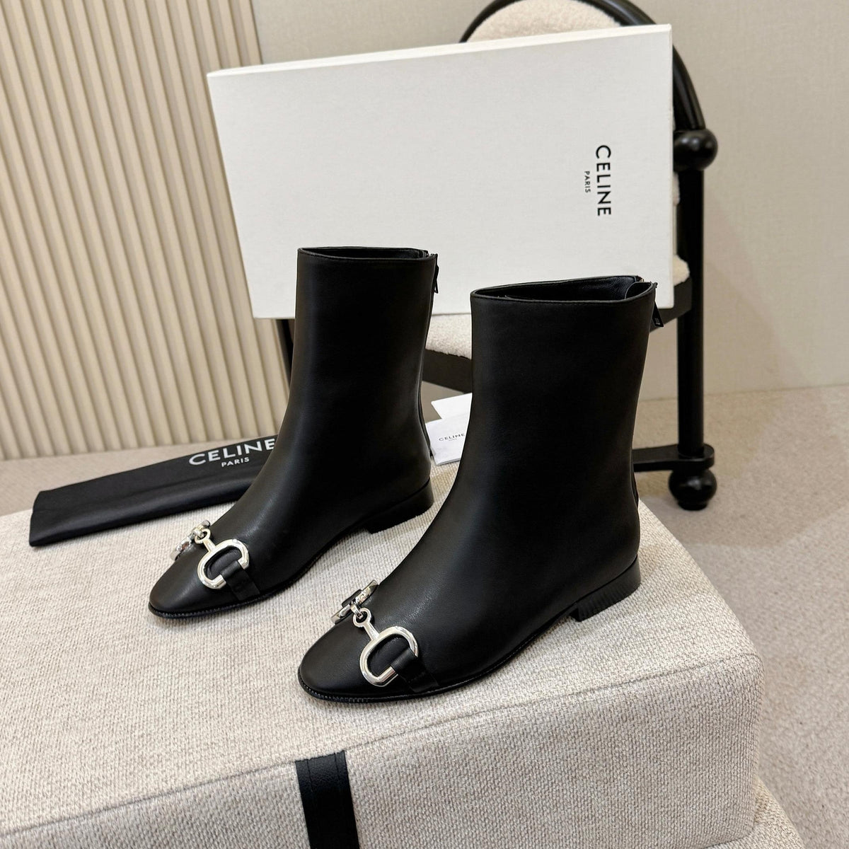 Celine Claude Ankle Boots 3cm Black Leather 168198