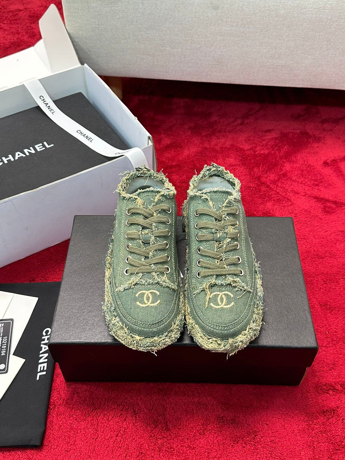 CC 26S Sneaker Flowing Embroidery Green Denim Canvas 147789