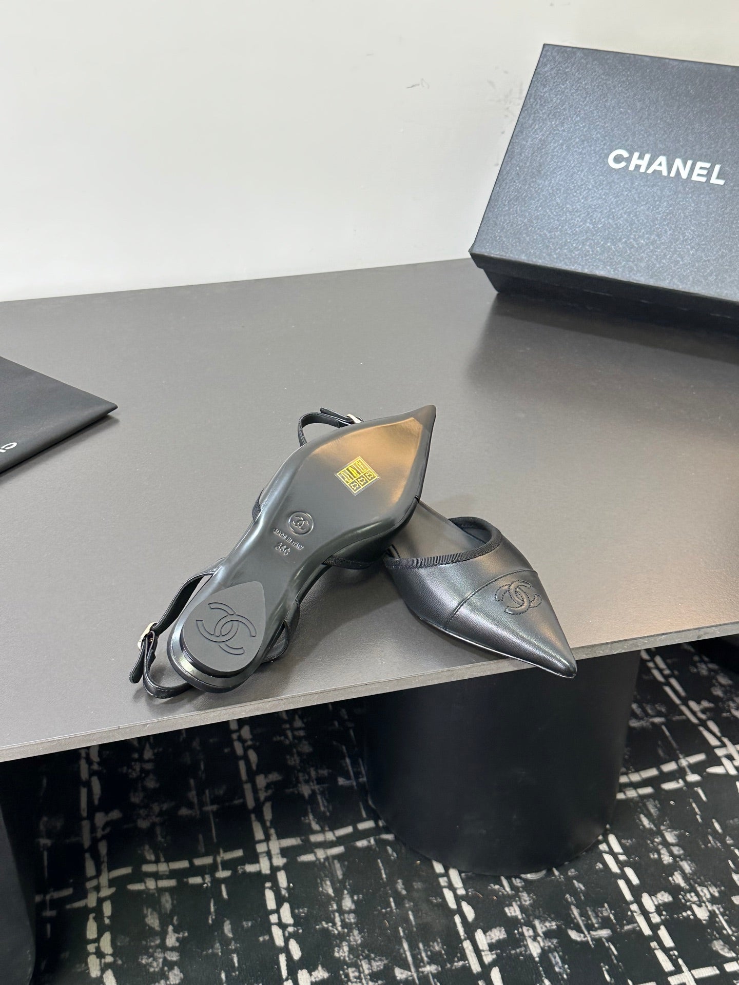 Chanel 26S Slingback Flats In Black Lambskin