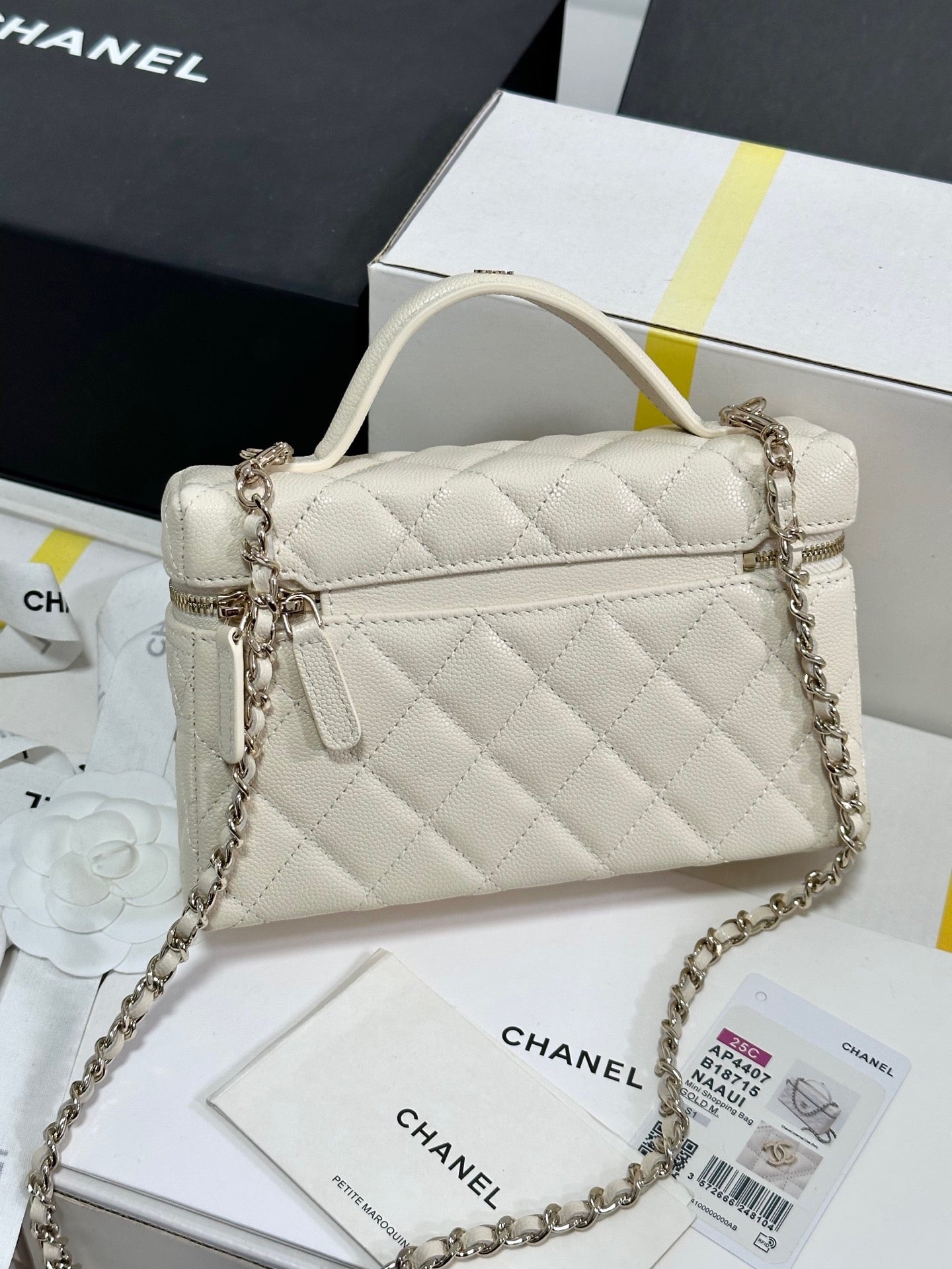 CC 25C Vanity Case Ivory White Calf Leather Light Gold Hardware 243660
