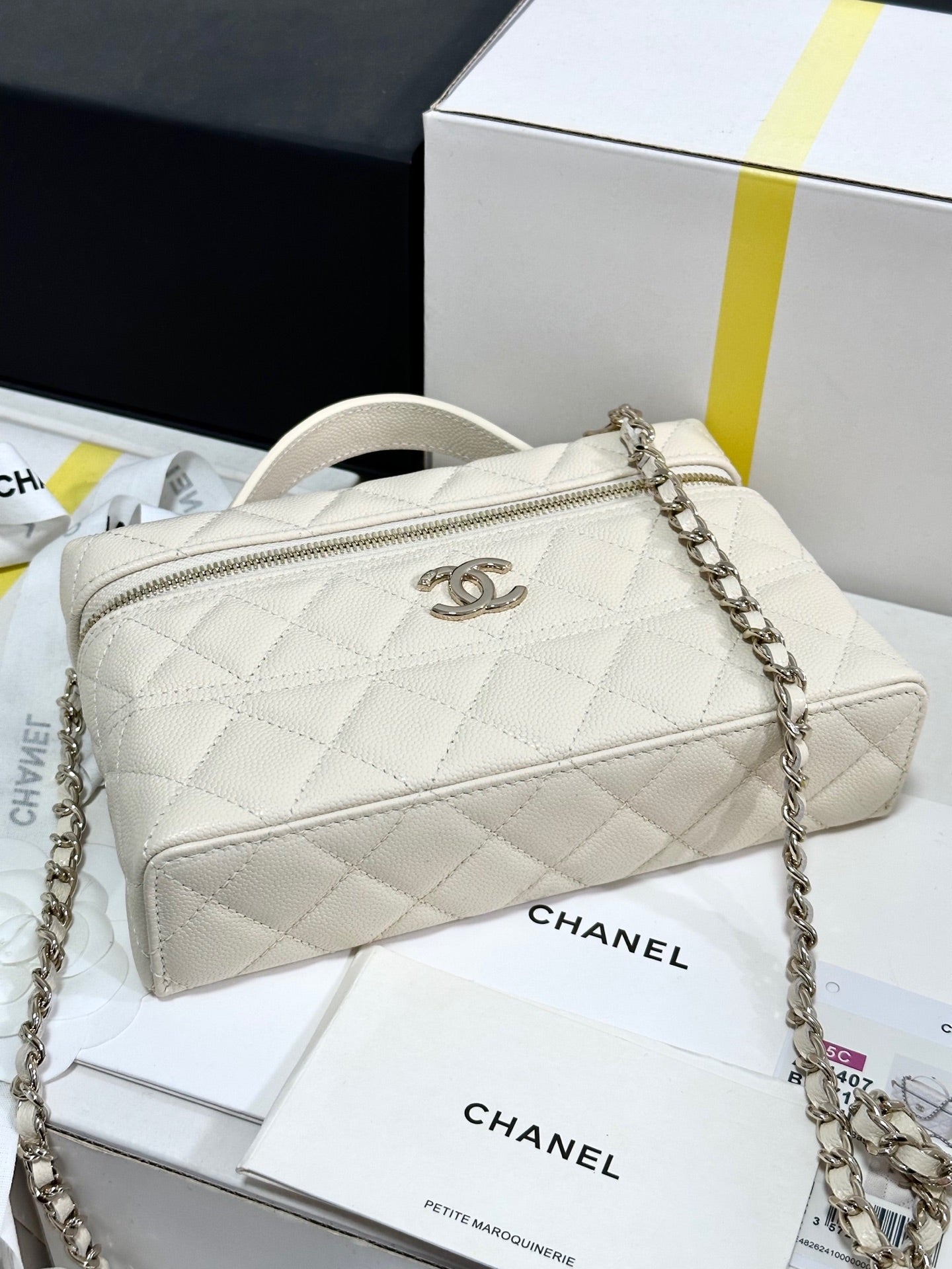 CC 25C Vanity Case Ivory White Calf Leather Light Gold Hardware 243660