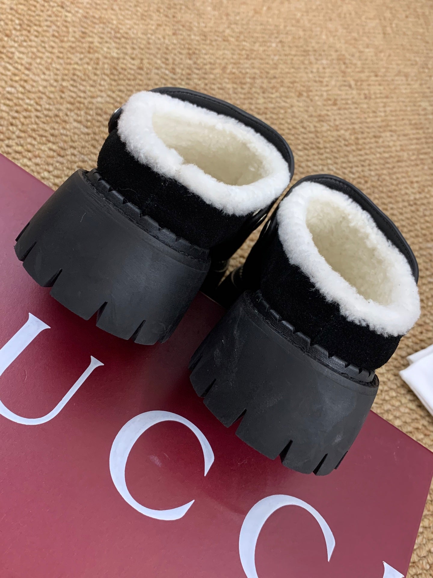 Gucci FW 25 Horsebit Suede Clog Black Suede with Shearling 506445