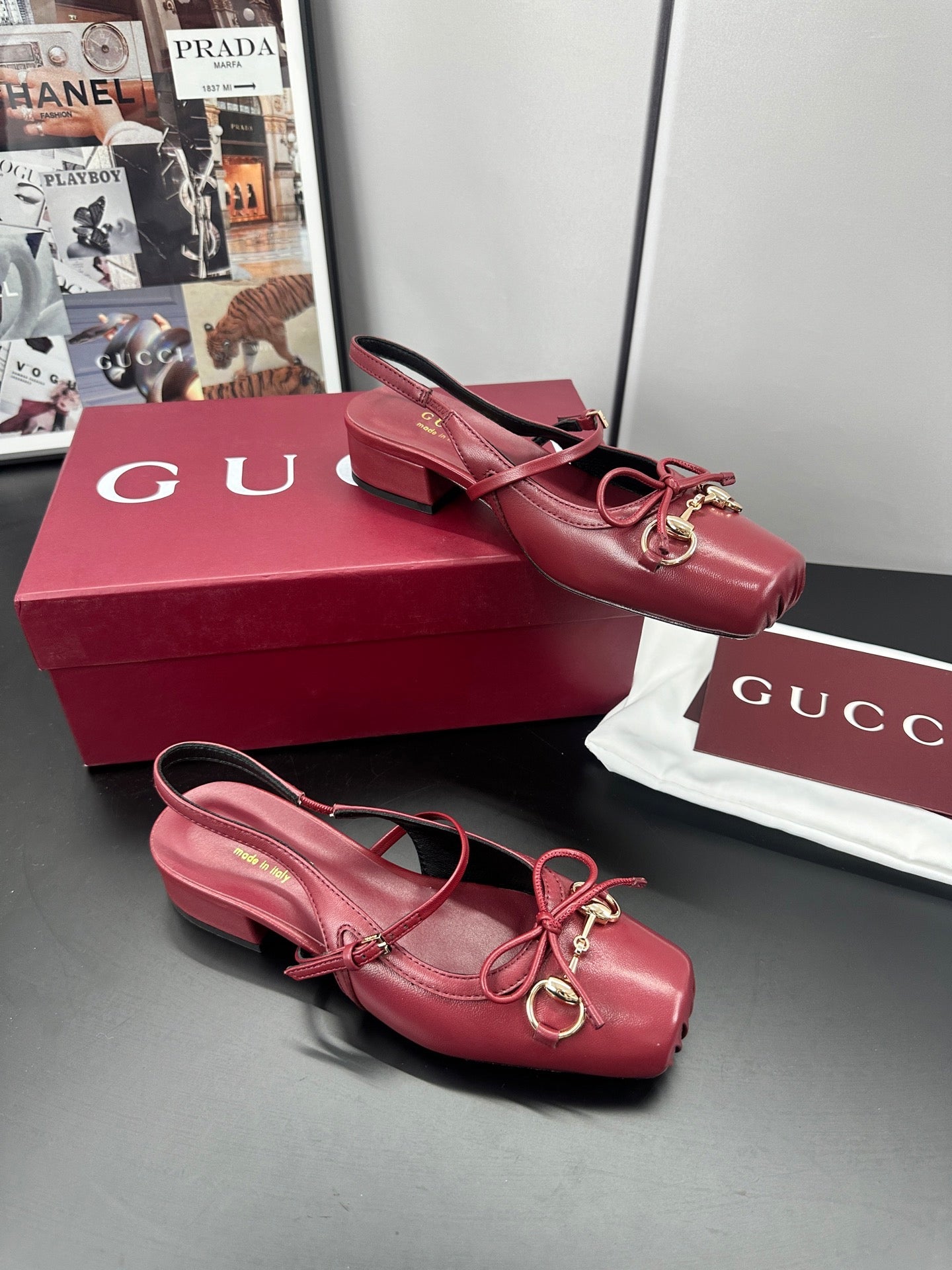 GG 26s Horsebit Slingback 2.5cm Burgundy Sheepskin 688314