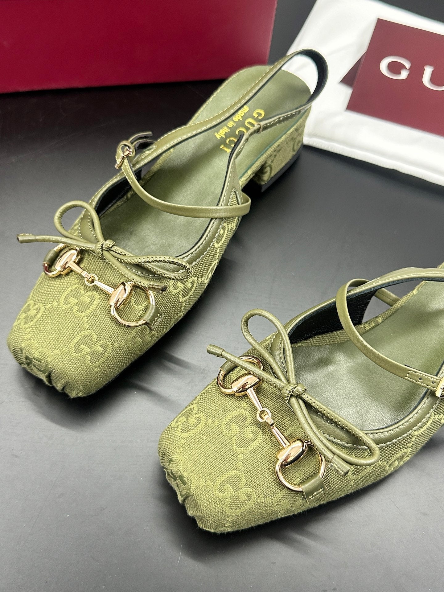 GG 26s Horsebit Slingback 2.5cm Olive Canvas 688317