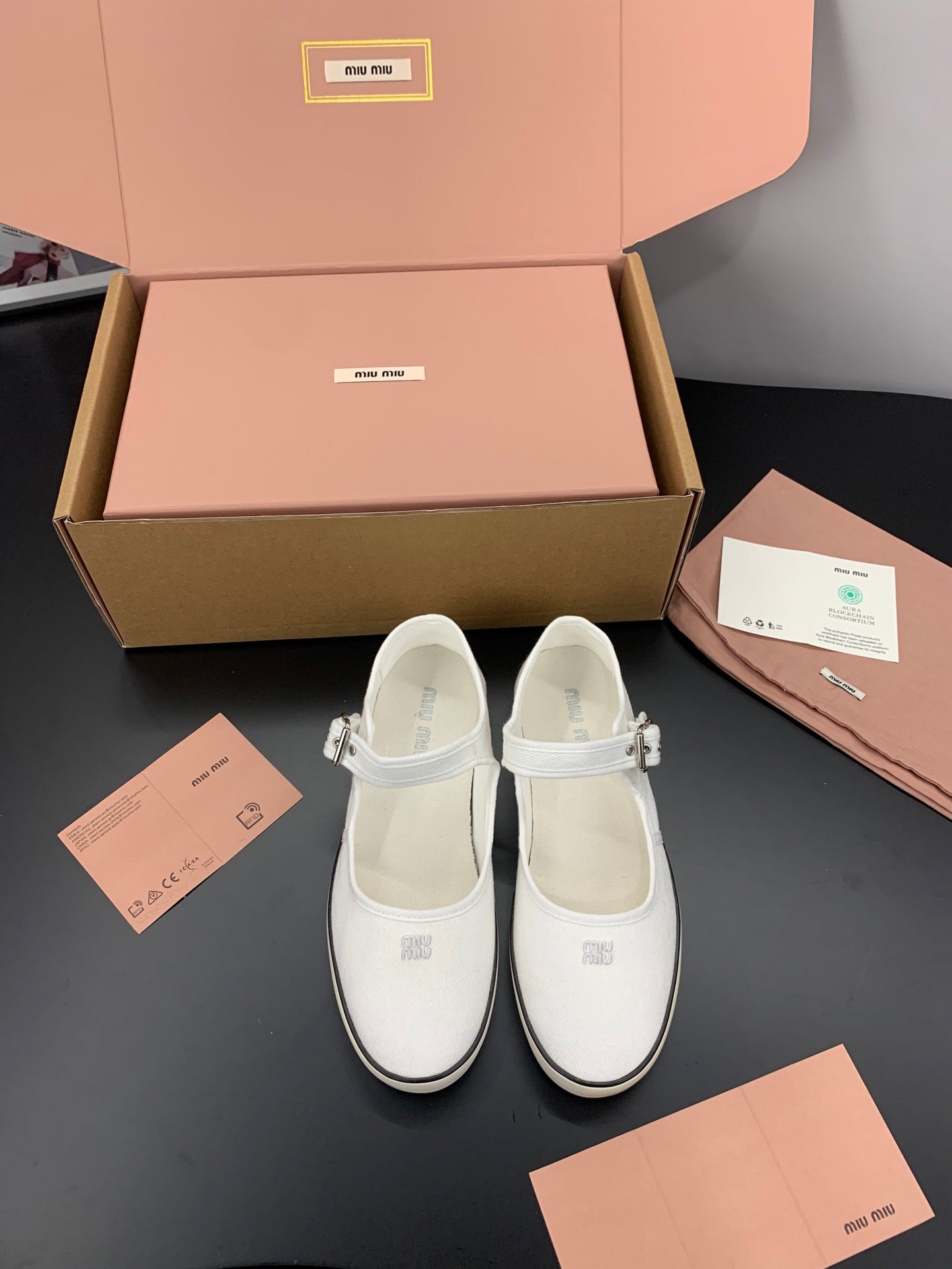 Miu 26s Drill Ballerinas White Canvas 688284