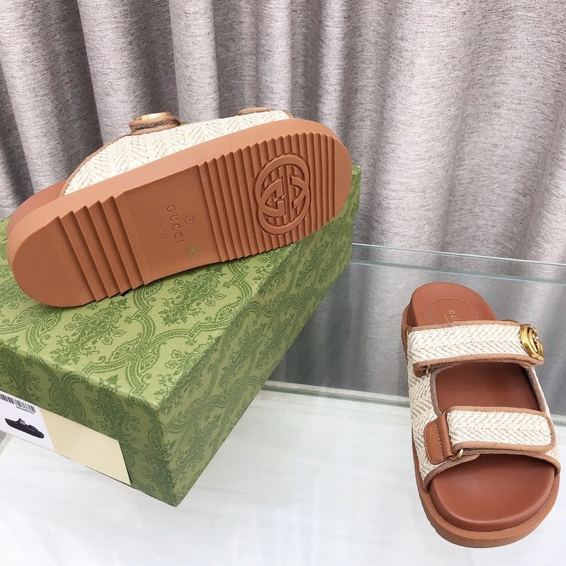 GG Rubber Sole Logo Sandals Brown