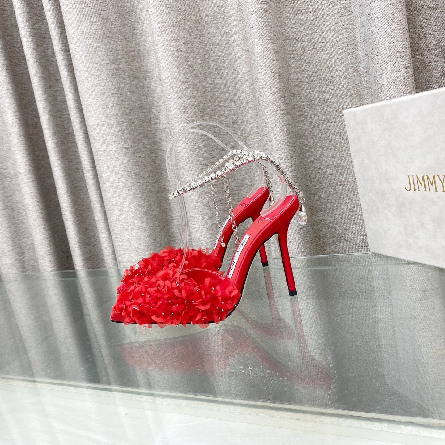 Jimmy Choo Saeda Pumps Red Mesh Lambskin 668534