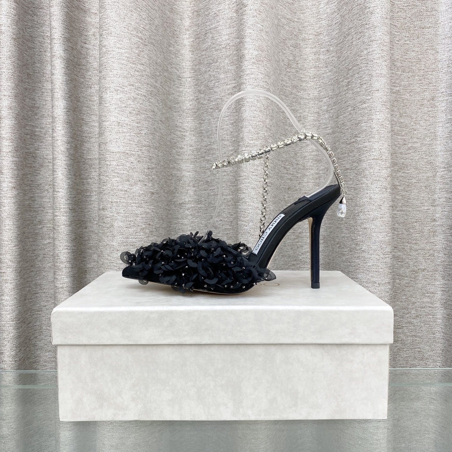 Jimmy Choo Saeda Pumps Black Mesh Lambskin 668535