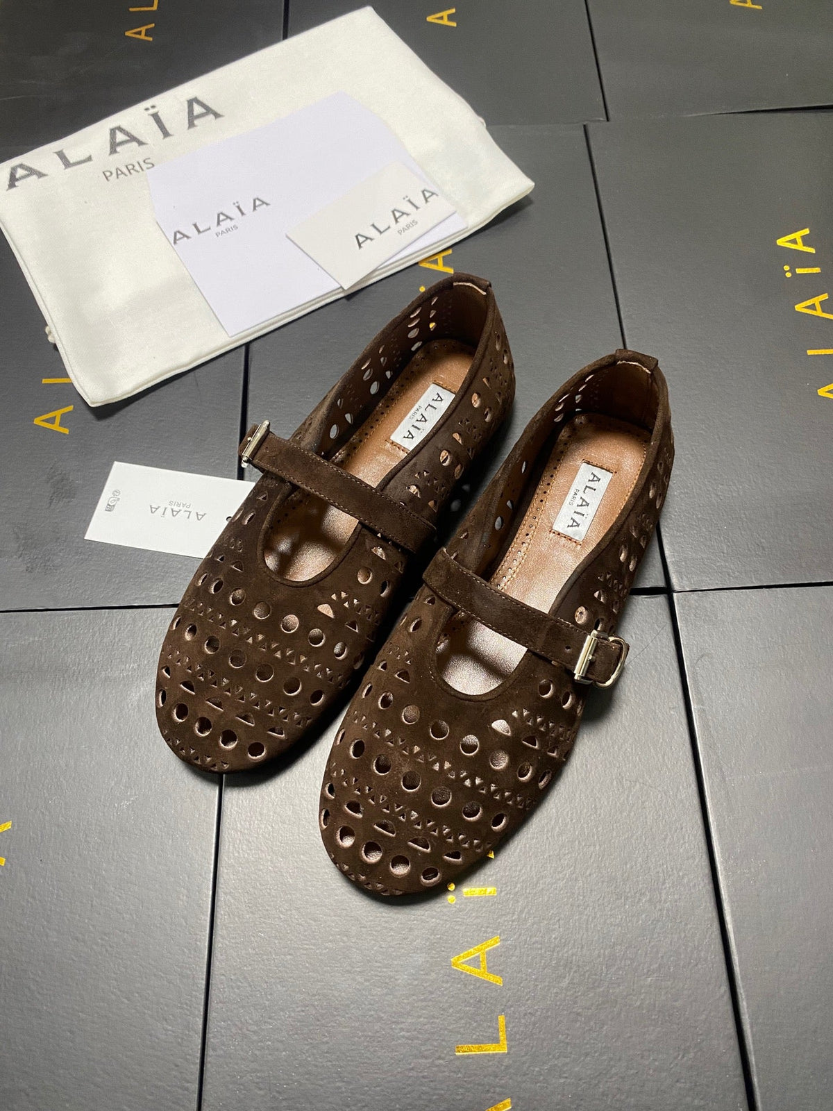 Alaia 26s Mary Jane Brown Perforated Suede 195010