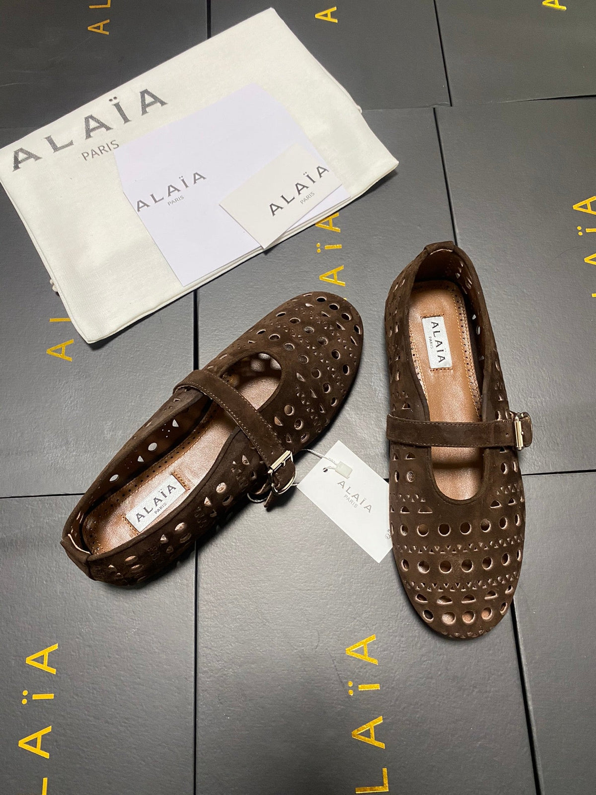 Alaia 26s Mary Jane Brown Perforated Suede 195010
