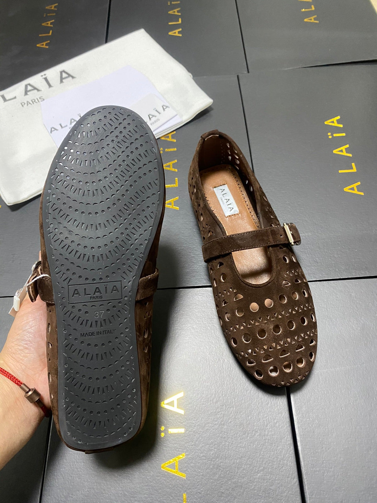 Alaia 26s Mary Jane Brown Perforated Suede 195010
