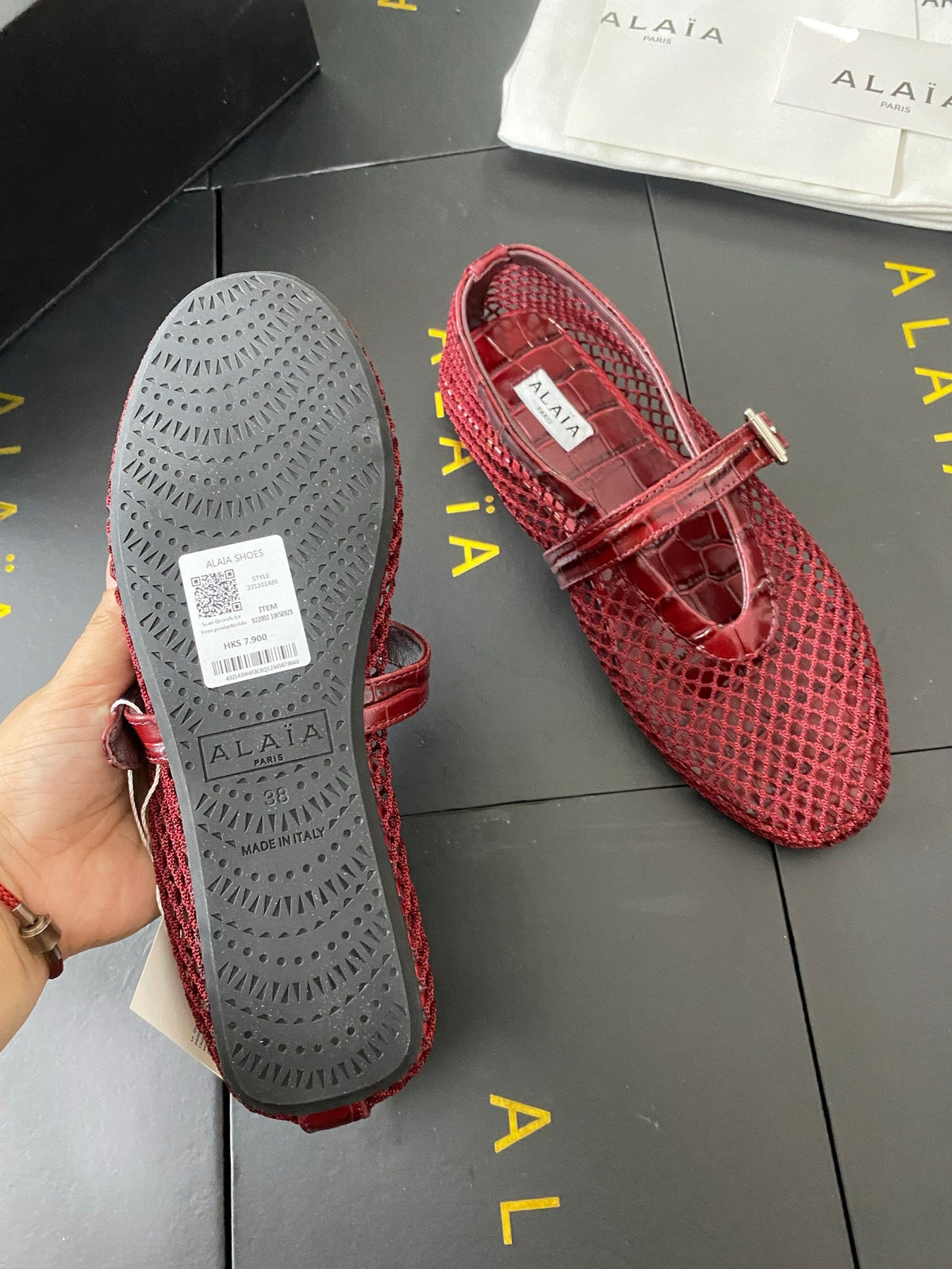 Alaia 26s Mary Jane Red Fishnet Strass Croc-Effect Leather 195002