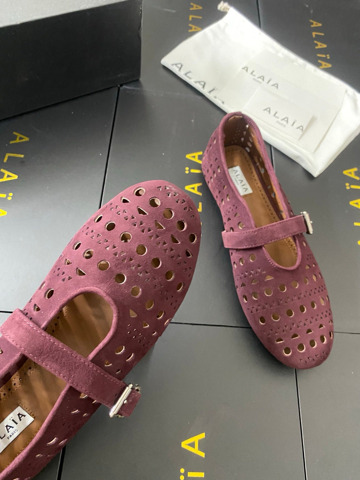 Alaia 26s Mary Jane Burgundy Perforated Suede 195009