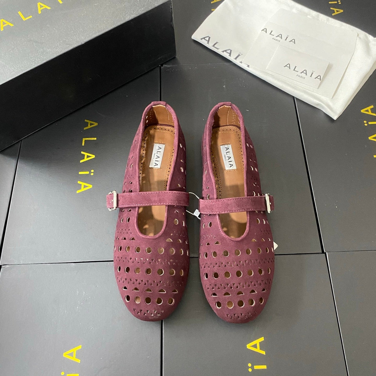 Alaia 26s Mary Jane Burgundy Perforated Suede 195009