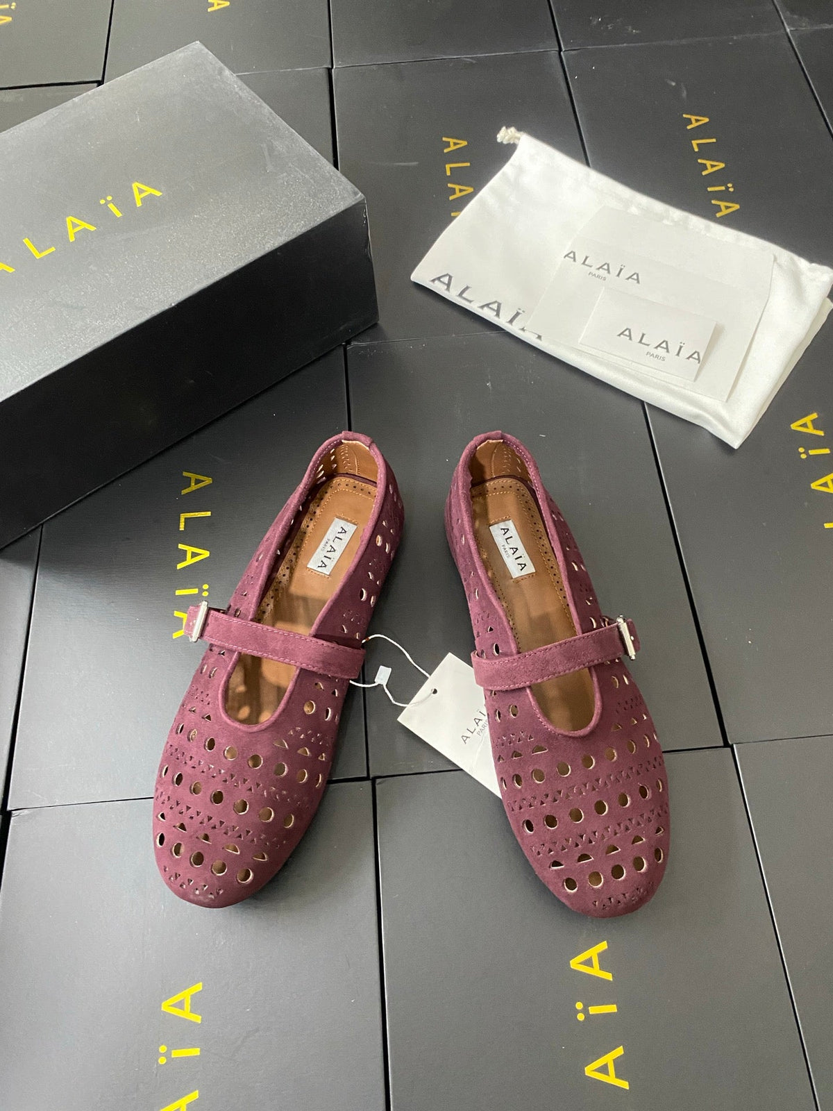 Alaia 26s Mary Jane Burgundy Perforated Suede 195009