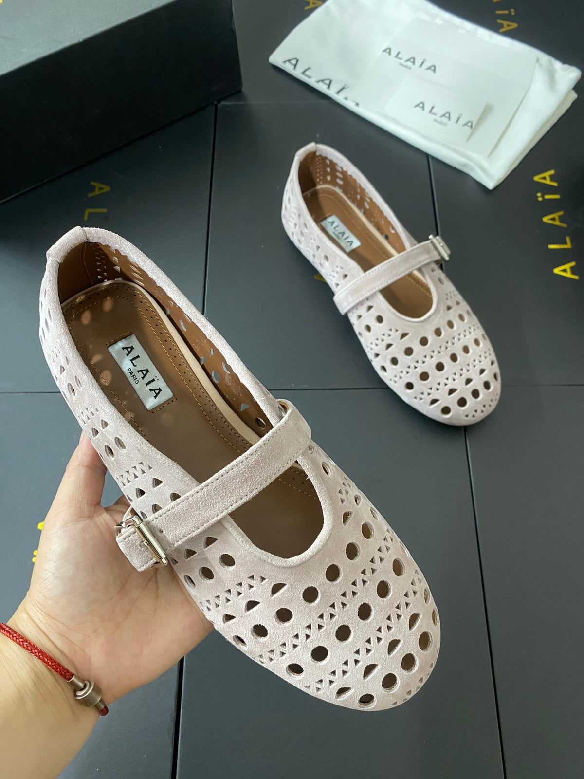 Alaia 26s Mary Jane Nude Perforated Suede 195011