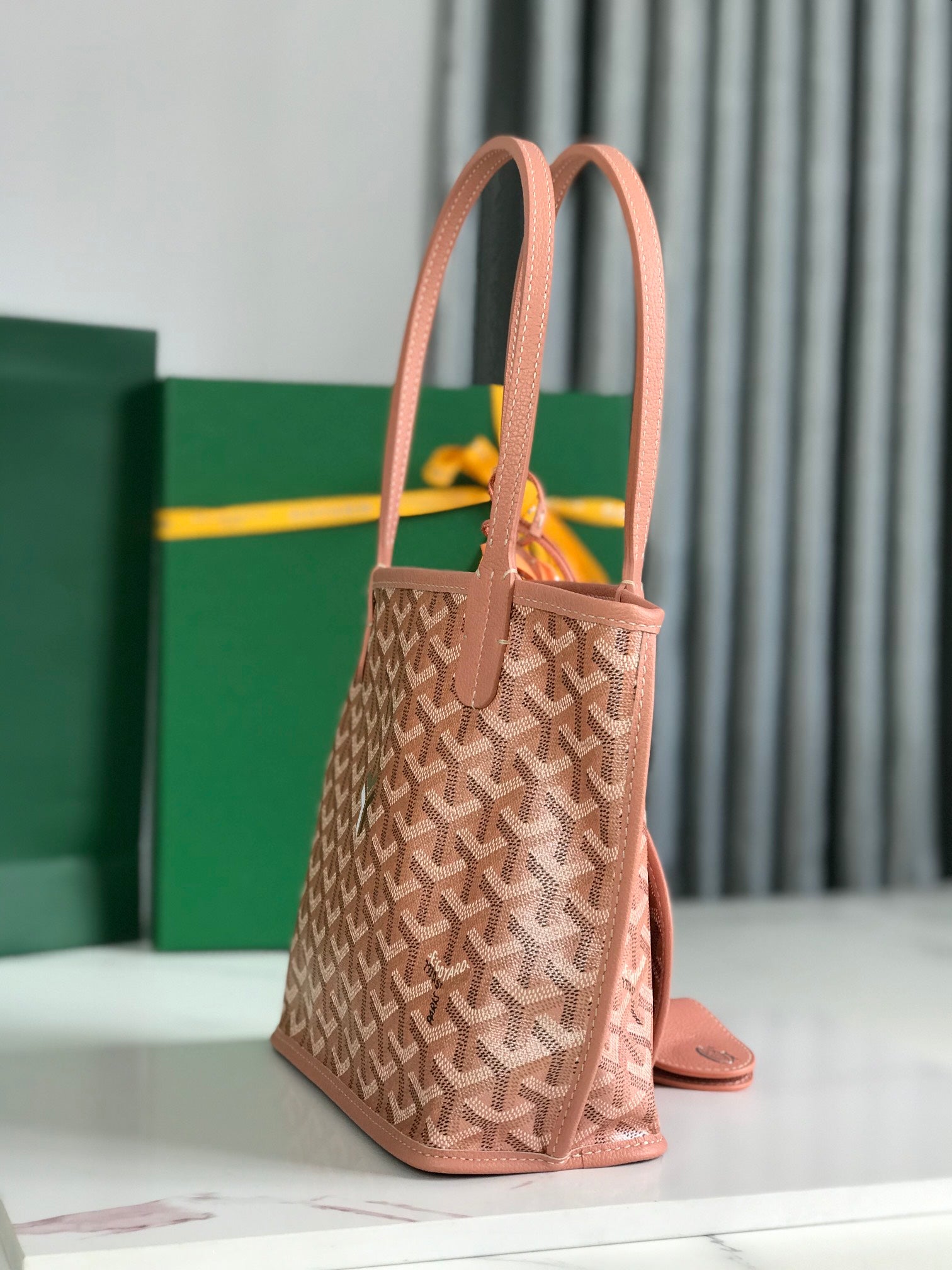 ANJOU MINI BAG 20 IN MANHATTAN PINK CALFSKIN AND GOYARDINE CANVAS