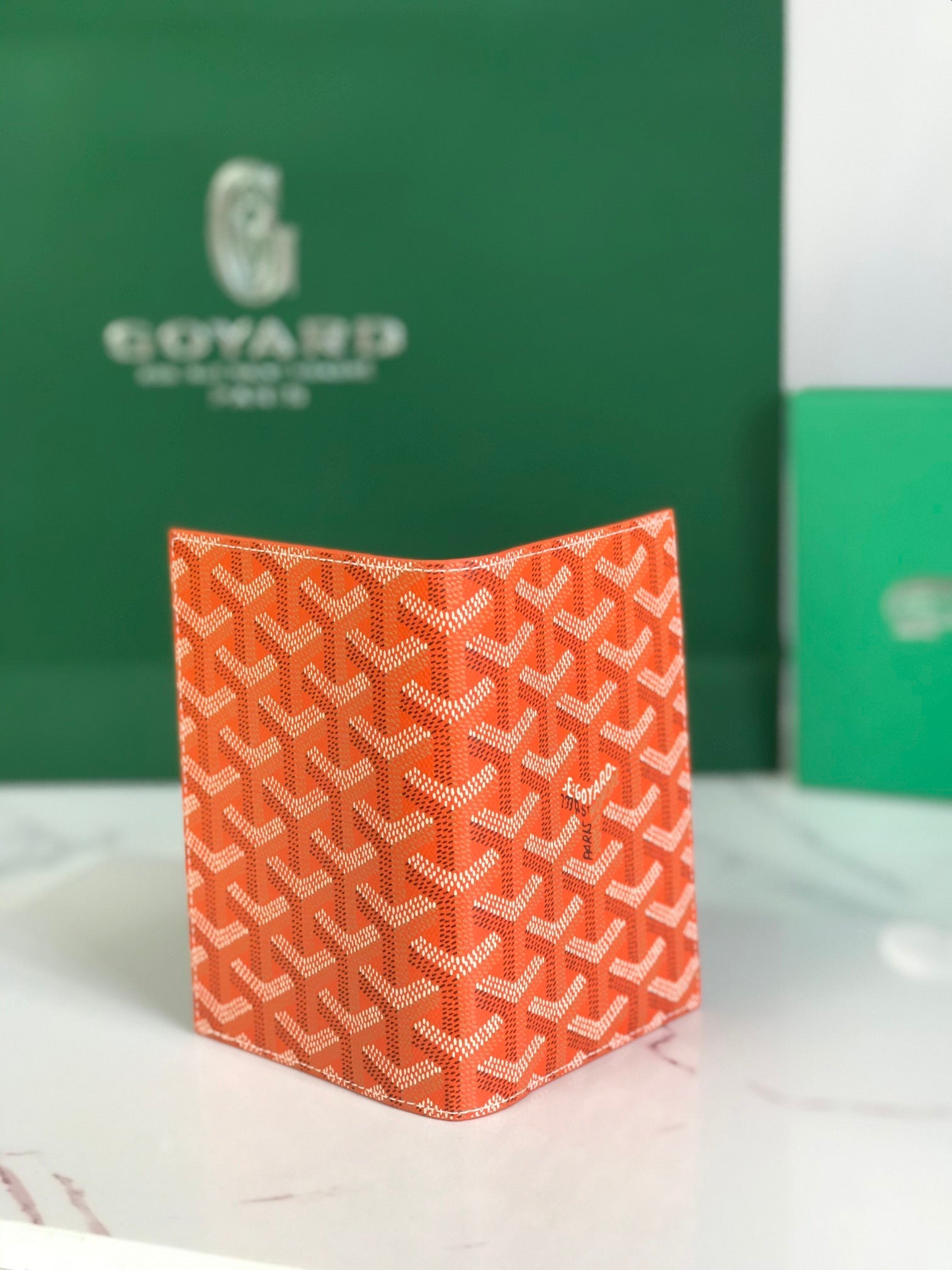 Goyard Grenelle Passport Cover 10cm Orange Canvas & Cafskin