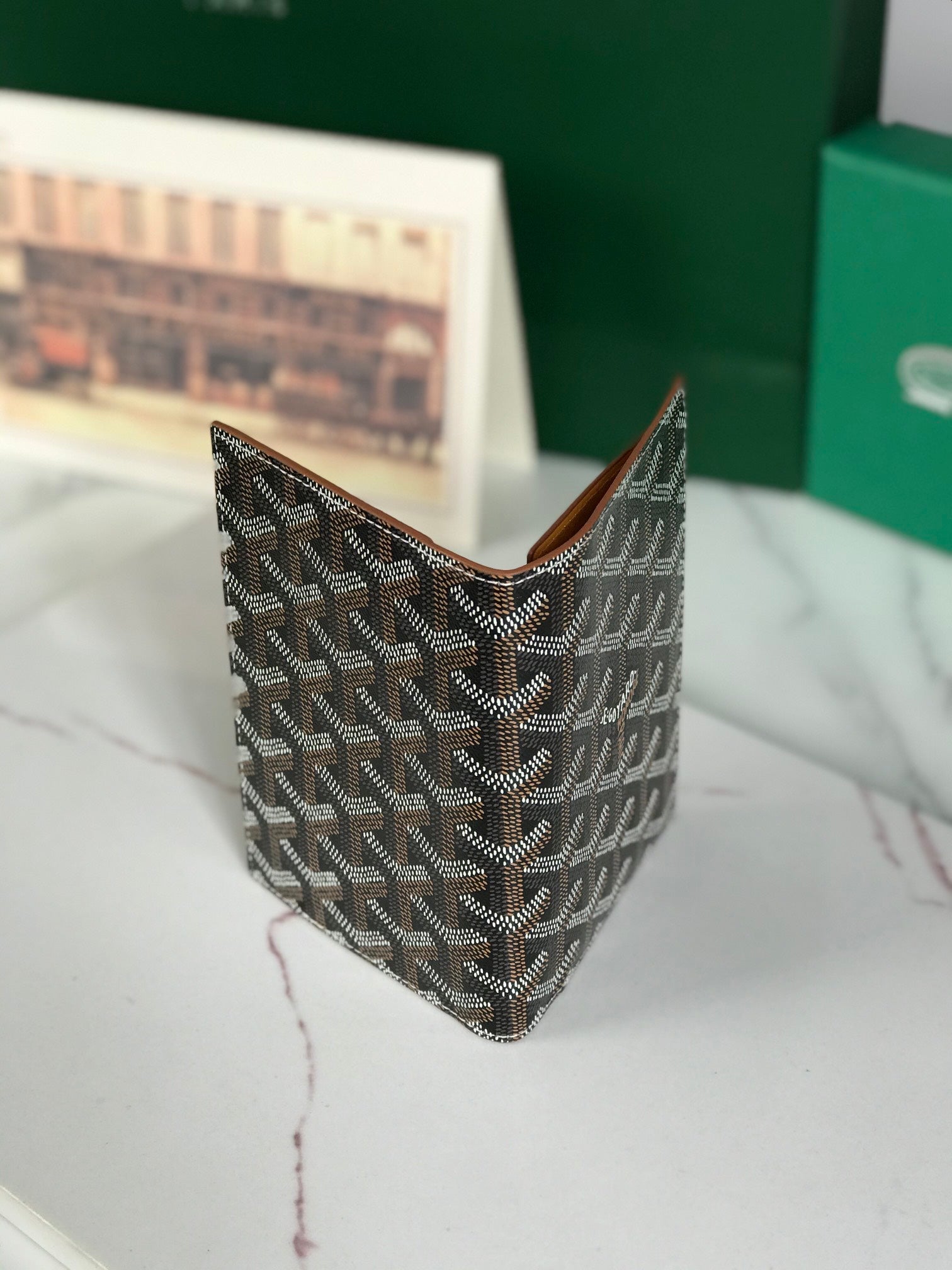 Goyard Grenelle Passport Cover 10cm Tan Canvas & Cafskin