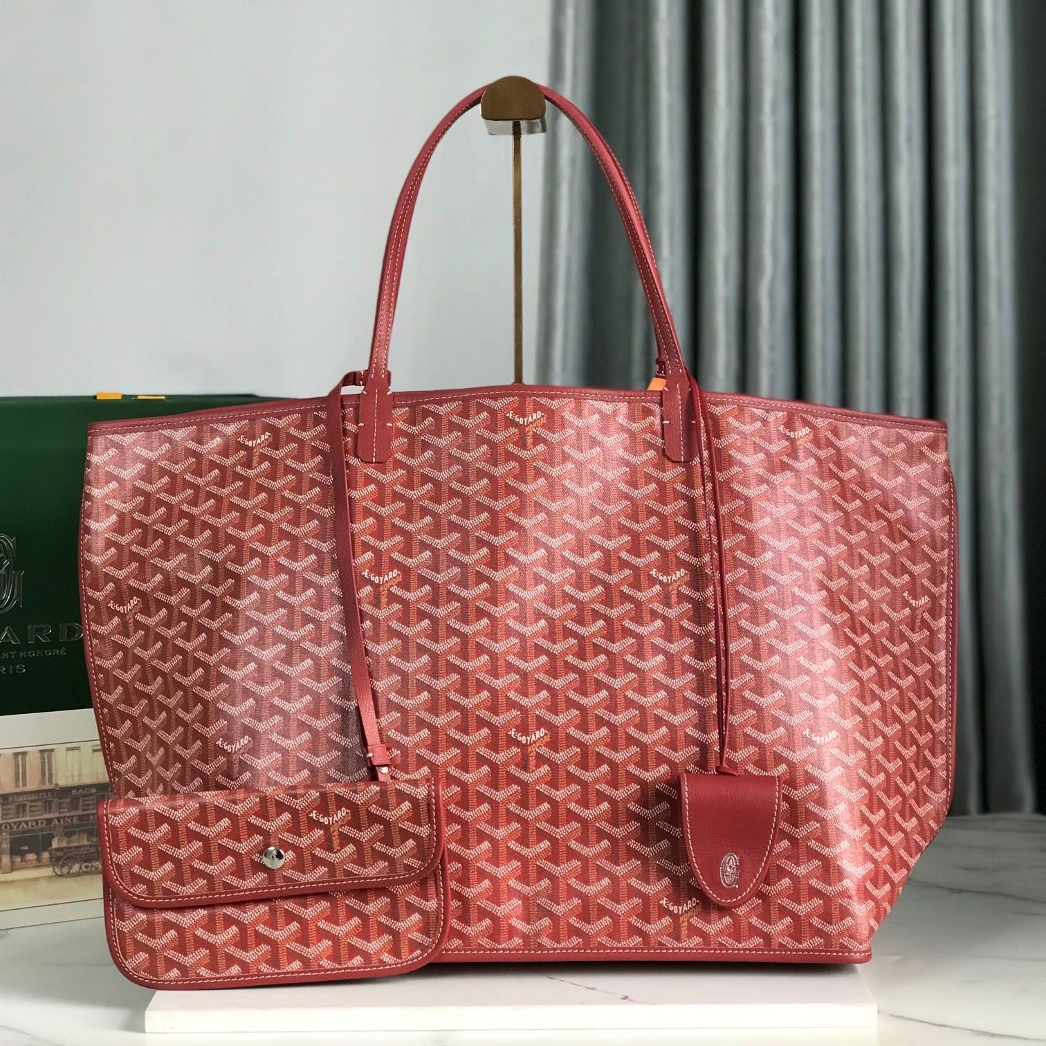 Goyard Anjou GM Bag 39cm Red Calfskin Goyardine Canvas 290824