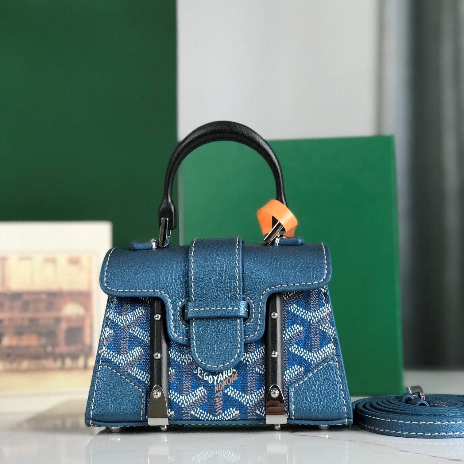 Goyard Saïgon Nano Mini Bag 14.5cm Blue Canvas & Calfskin