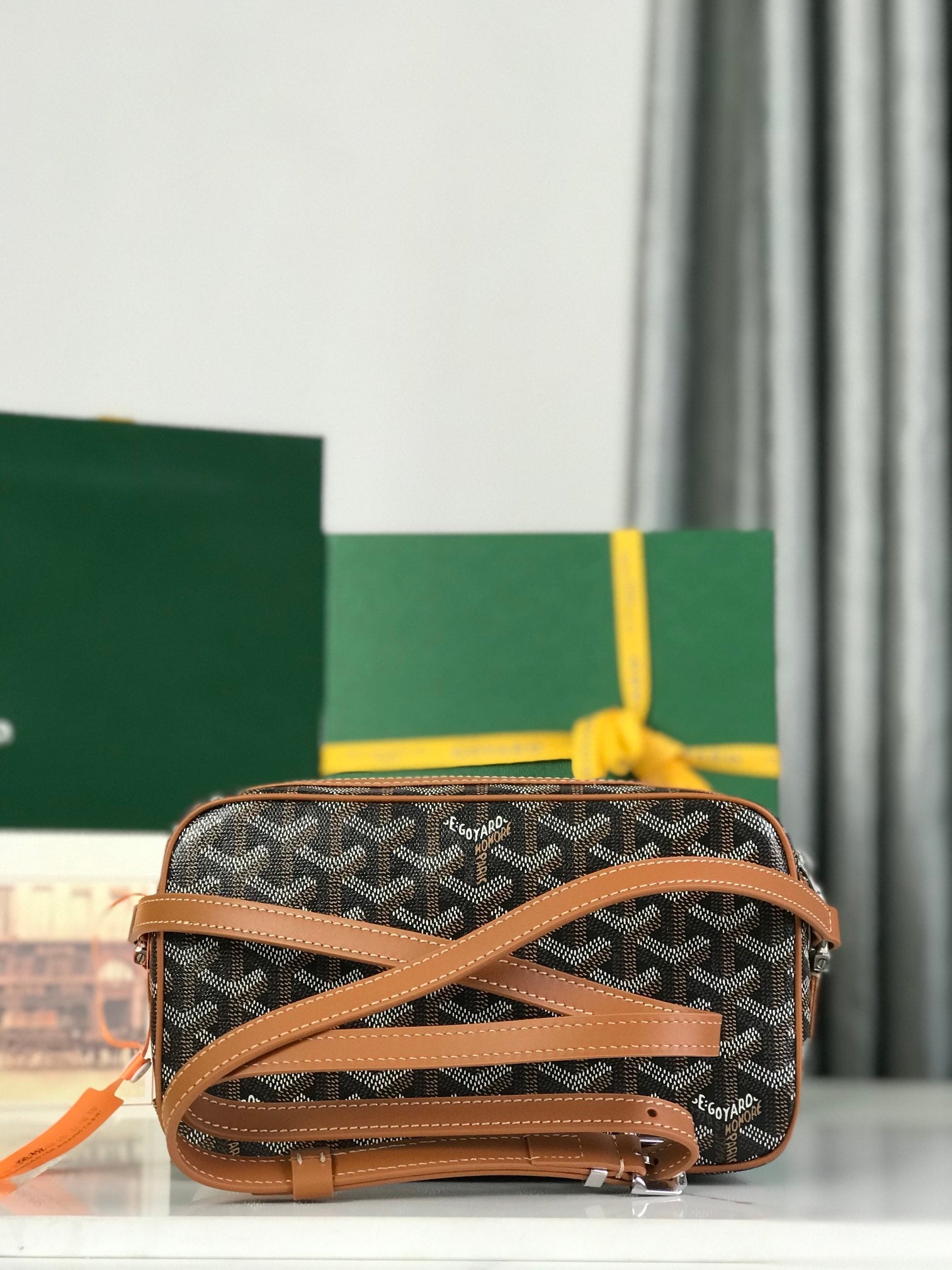 Goyard Cap-Vert Camera Bag Black Brown Calfskin Canvas 290854