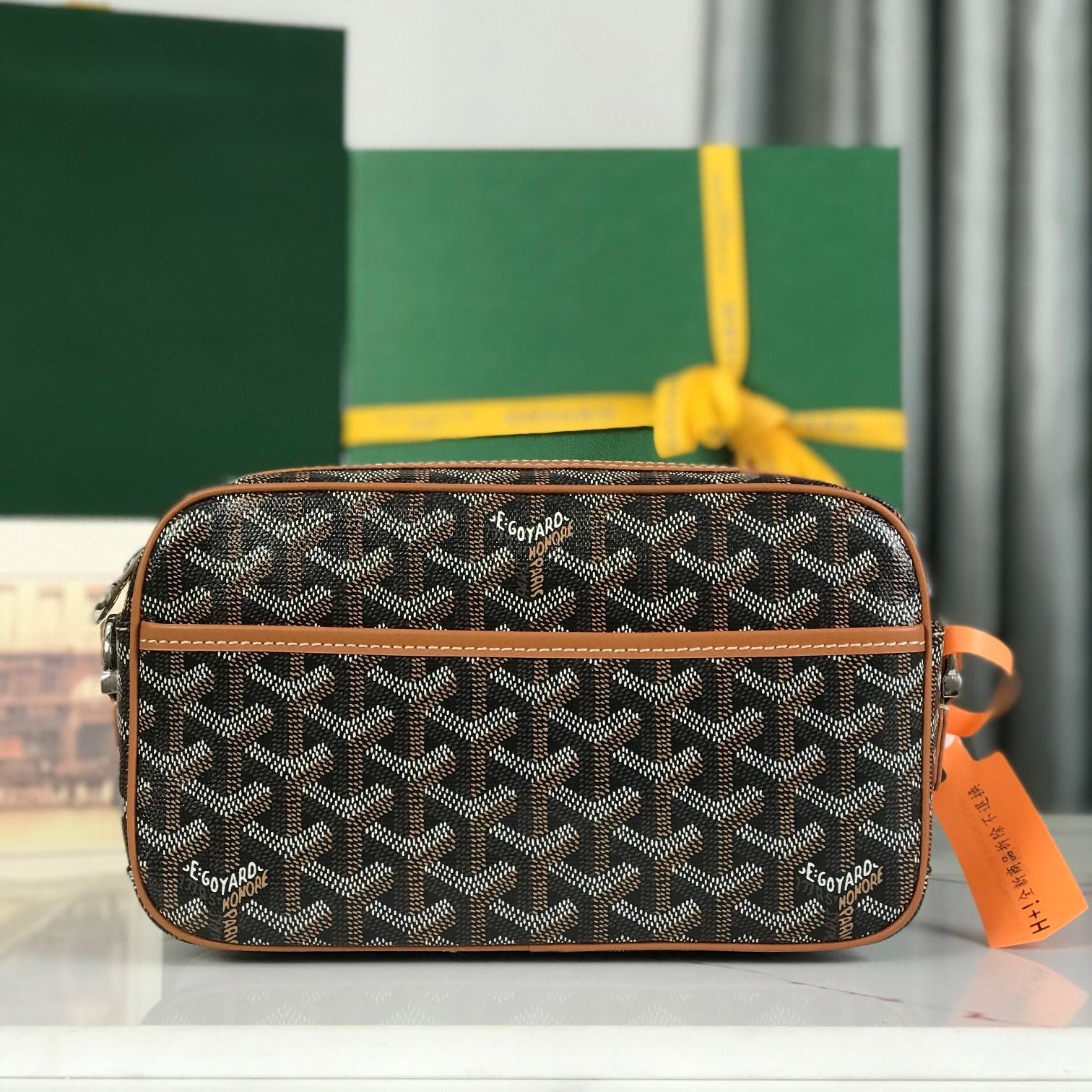 Goyard Cap-Vert Camera Bag Black Brown Calfskin Canvas 290854